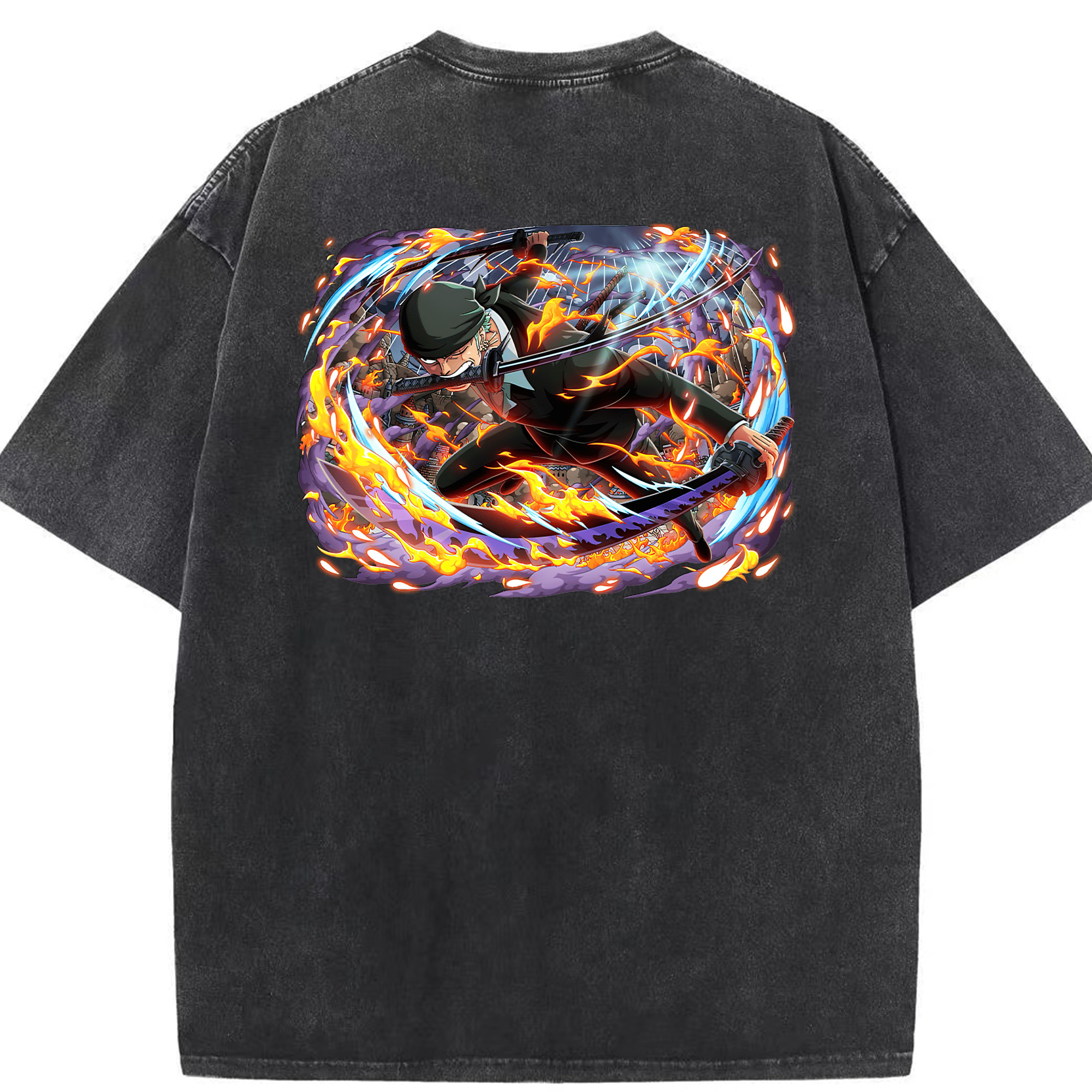 ワンピース ロロノア・ゾロ ONE PIECE Roronoa Zoro 綿100% ヴィンテージ風 半袖Tシャツ（背面プリント）