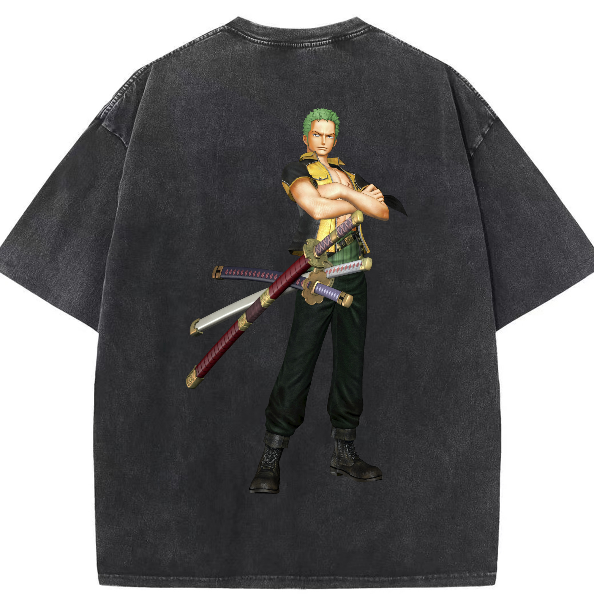 ワンピース ロロノア・ゾロ ONE PIECE Roronoa Zoro 綿100% ヴィンテージ風 半袖Tシャツ（背面プリント）
