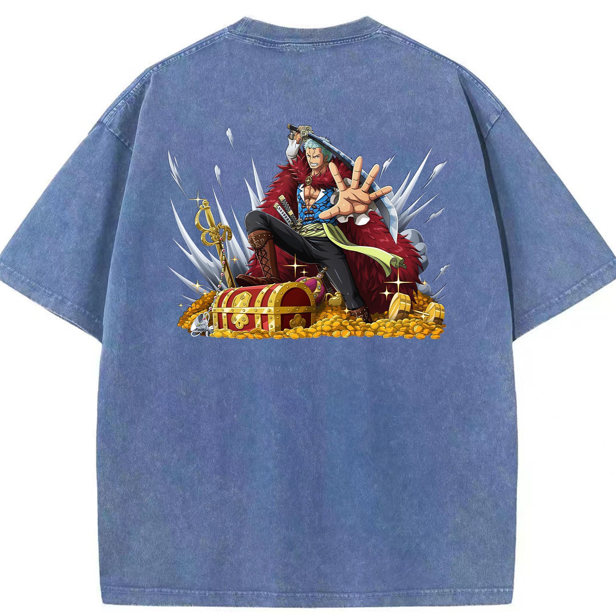 ワンピース ロロノア・ゾロ ONE PIECE Roronoa Zoro 綿100% ヴィンテージ風 半袖Tシャツ（背面プリント）