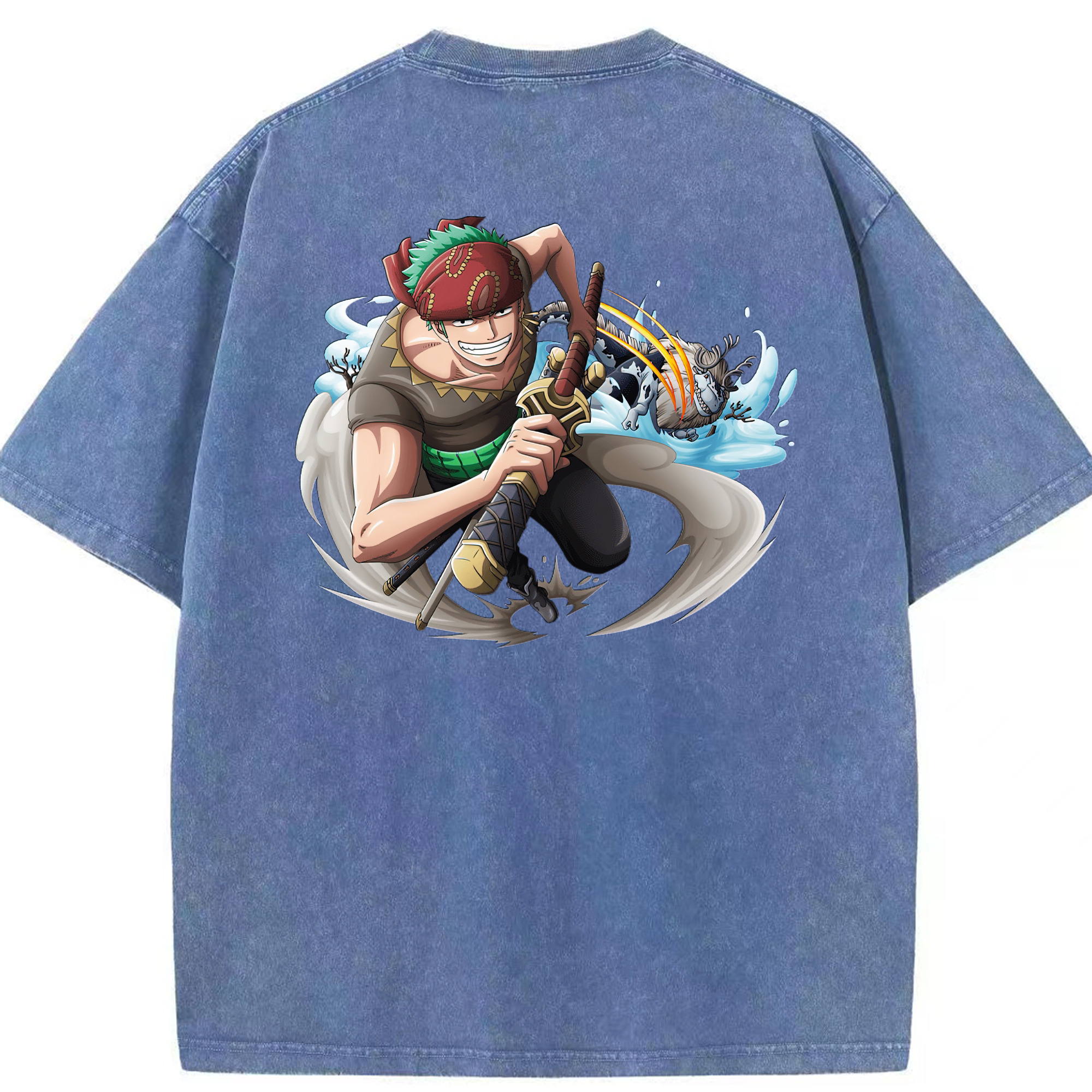 ワンピース ロロノア・ゾロ ONE PIECE Roronoa Zoro 綿100% ヴィンテージ風 半袖Tシャツ（背面プリント）
