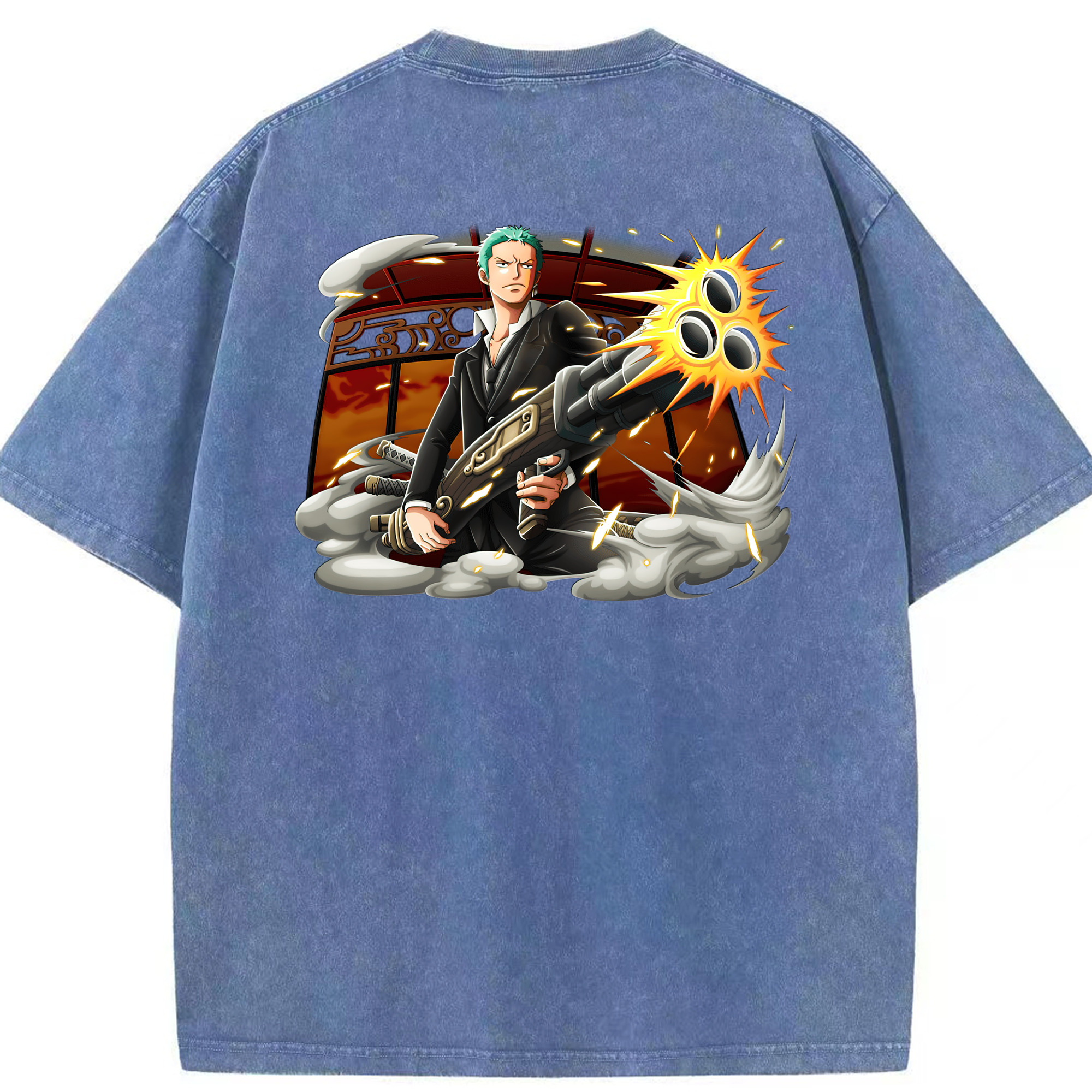 ワンピース ロロノア・ゾロ ONE PIECE Roronoa Zoro 綿100% ヴィンテージ風 半袖Tシャツ（背面プリント）