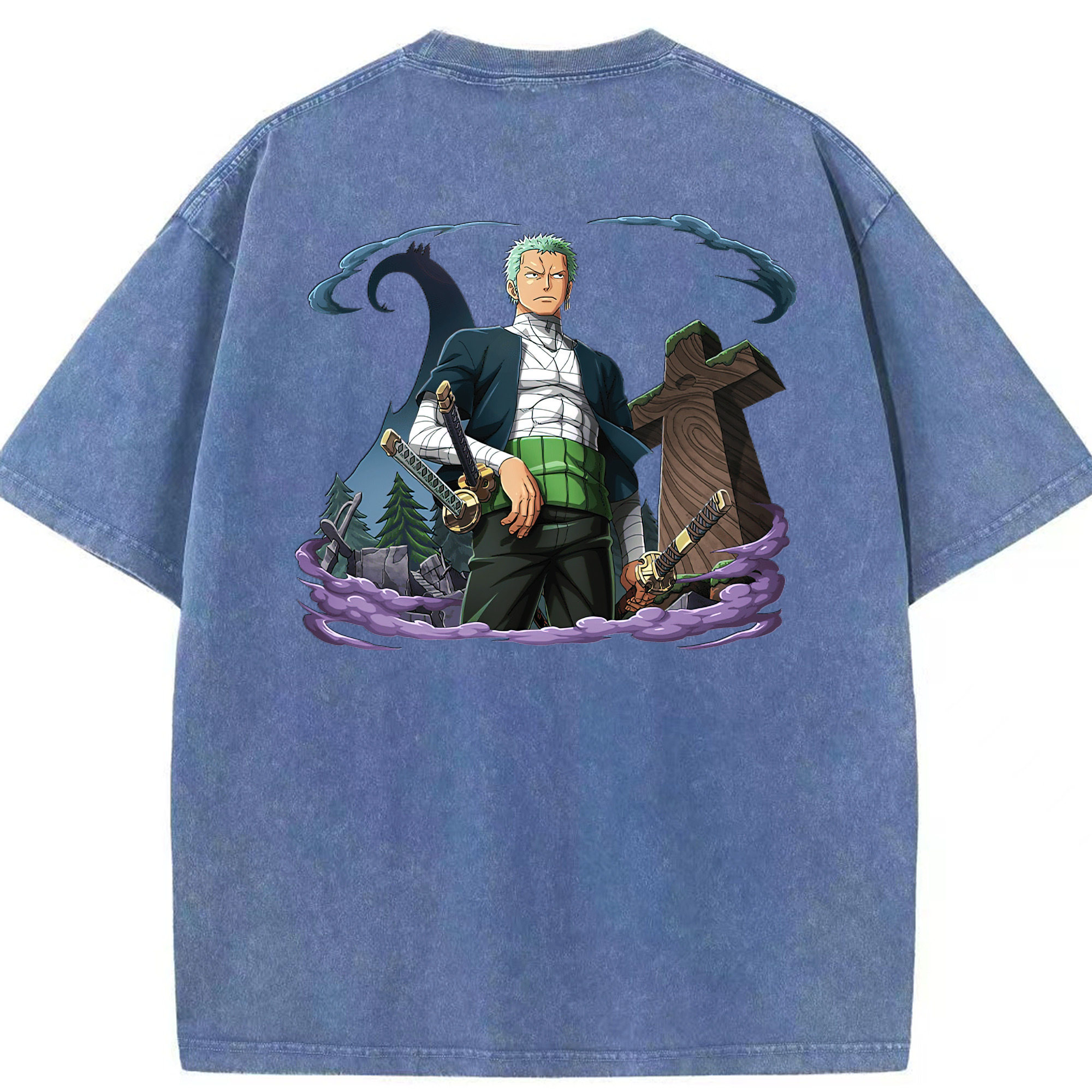 ワンピース ロロノア・ゾロ ONE PIECE Roronoa Zoro 綿100% ヴィンテージ風 半袖Tシャツ（背面プリント）