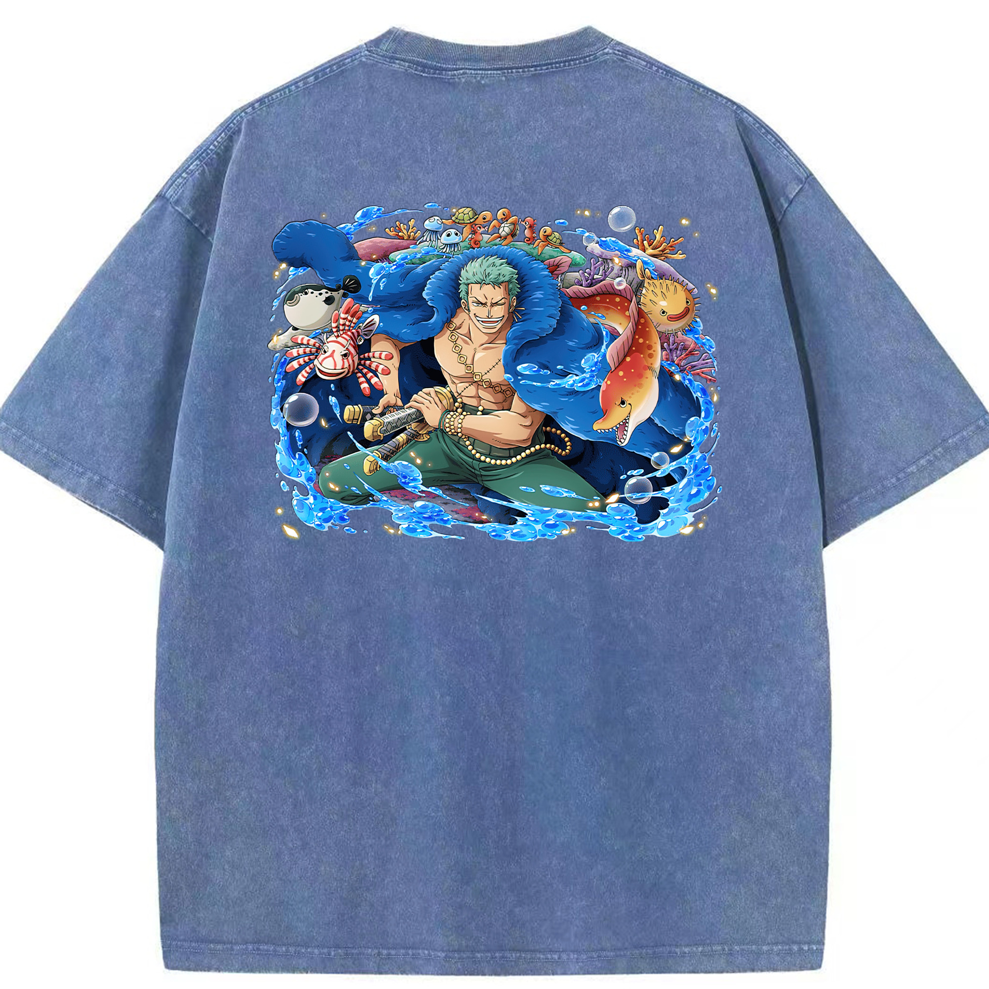 ワンピース ロロノア・ゾロ ONE PIECE Roronoa Zoro 綿100% ヴィンテージ風 半袖Tシャツ（背面プリント）