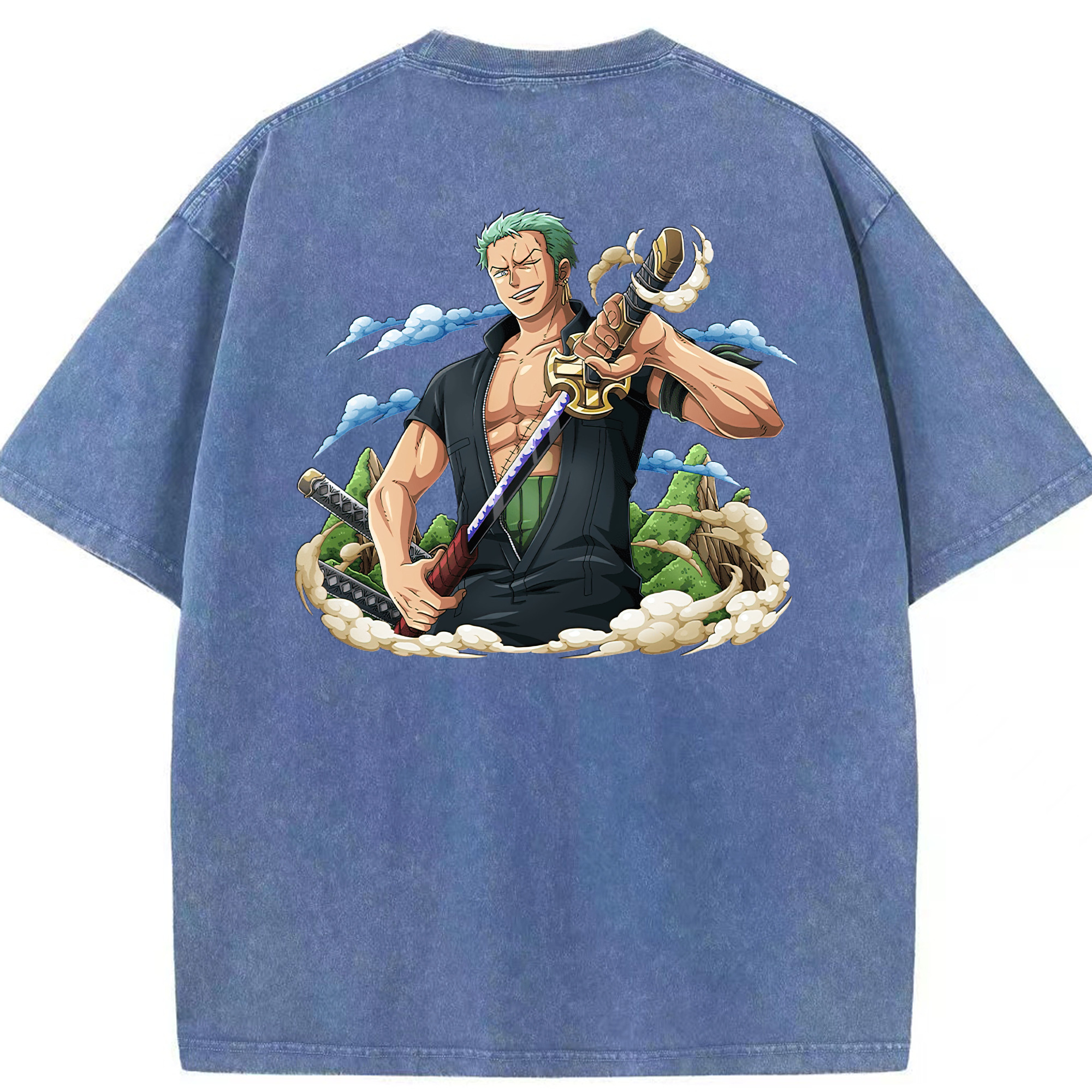 ワンピース ロロノア・ゾロ ONE PIECE Roronoa Zoro 綿100% ヴィンテージ風 半袖Tシャツ（背面プリント）