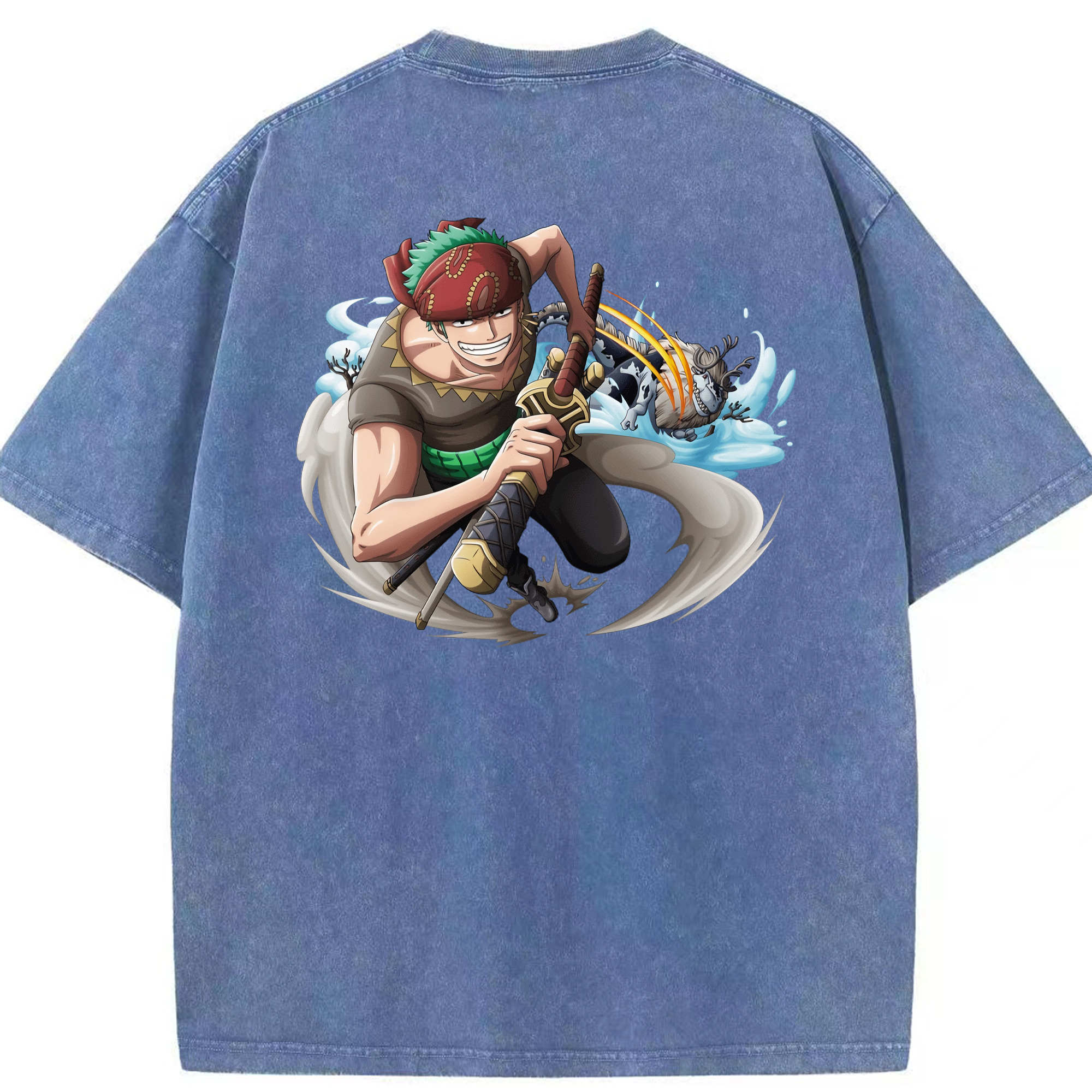 ワンピース ロロノア・ゾロ ONE PIECE Roronoa Zoro 綿100% ヴィンテージ風 半袖Tシャツ（背面プリント）