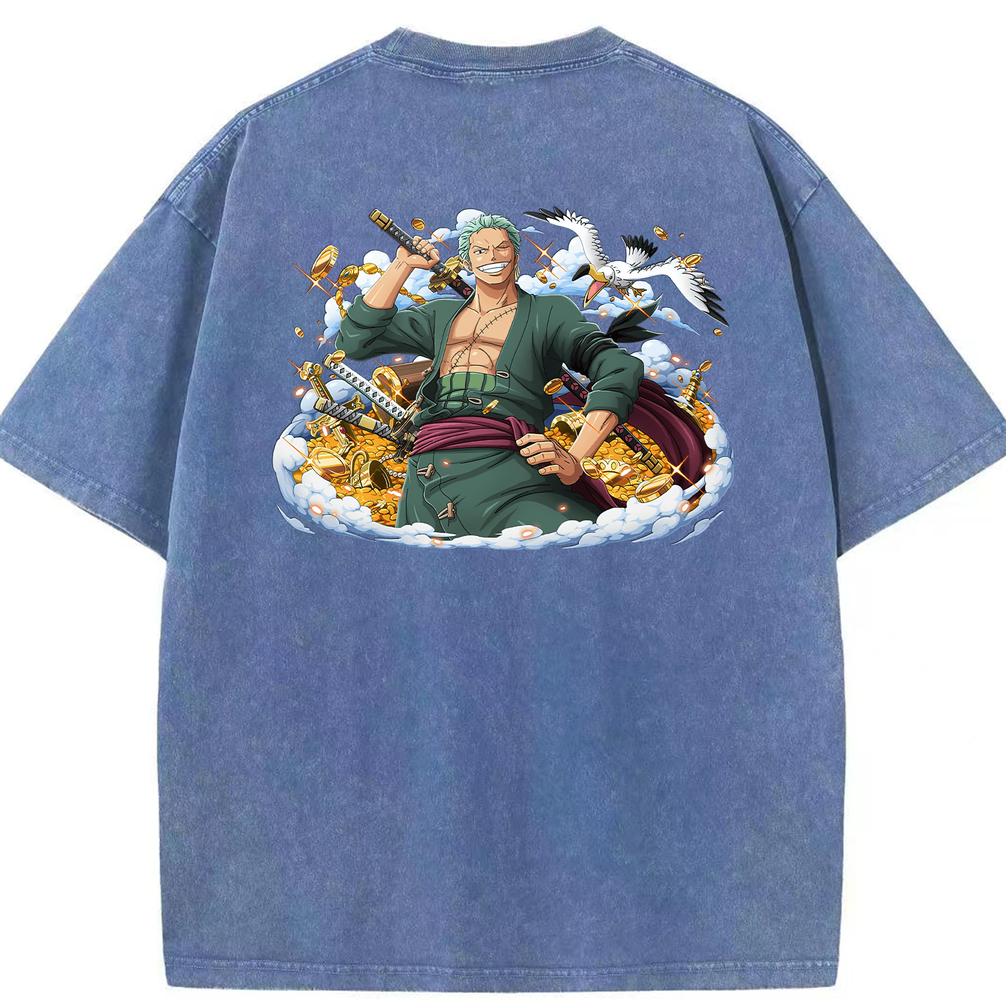 ワンピース ロロノア・ゾロ ONE PIECE Roronoa Zoro 綿100% ヴィンテージ風 半袖Tシャツ（背面プリント）