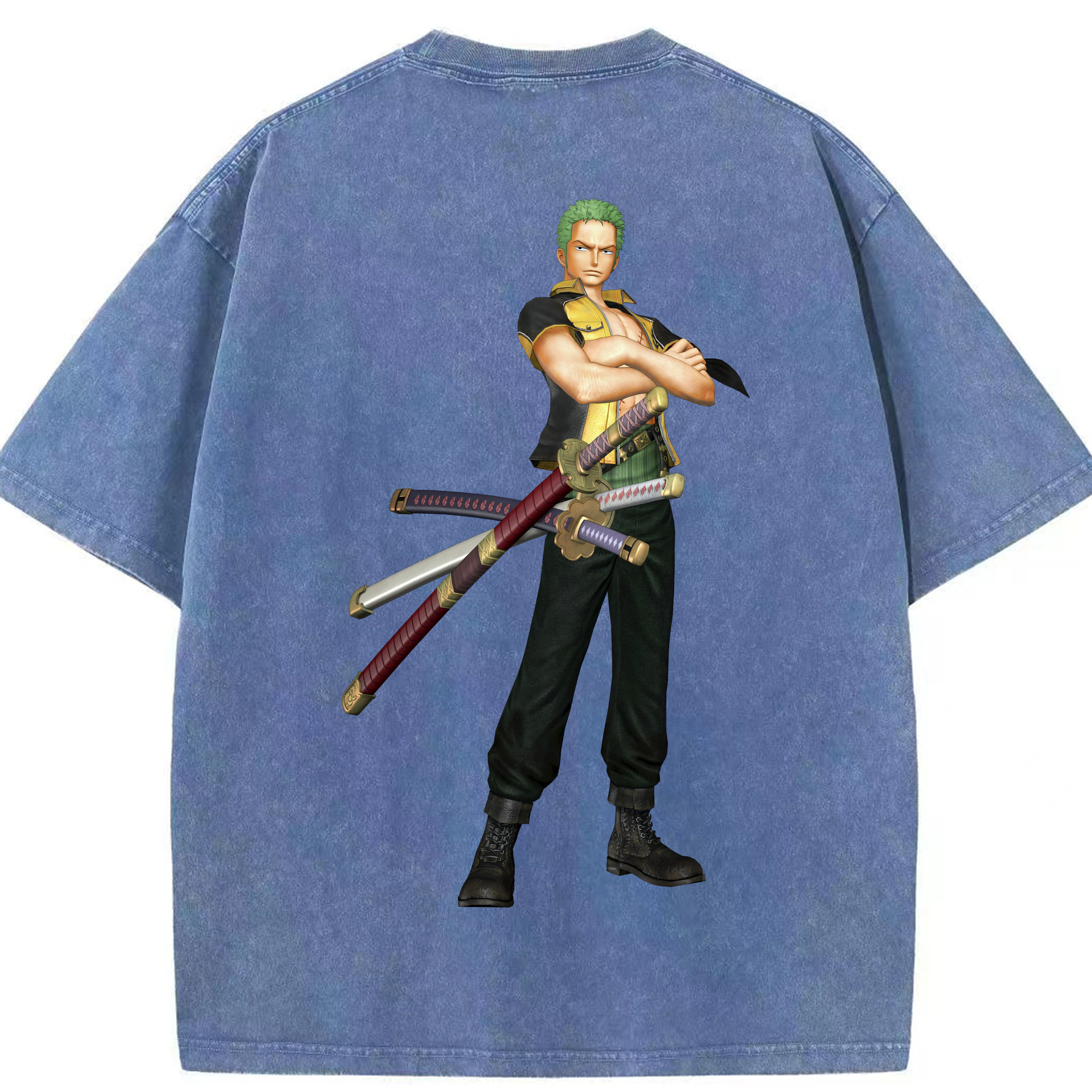 ワンピース ロロノア・ゾロ ONE PIECE Roronoa Zoro 綿100% ヴィンテージ風 半袖Tシャツ（背面プリント）
