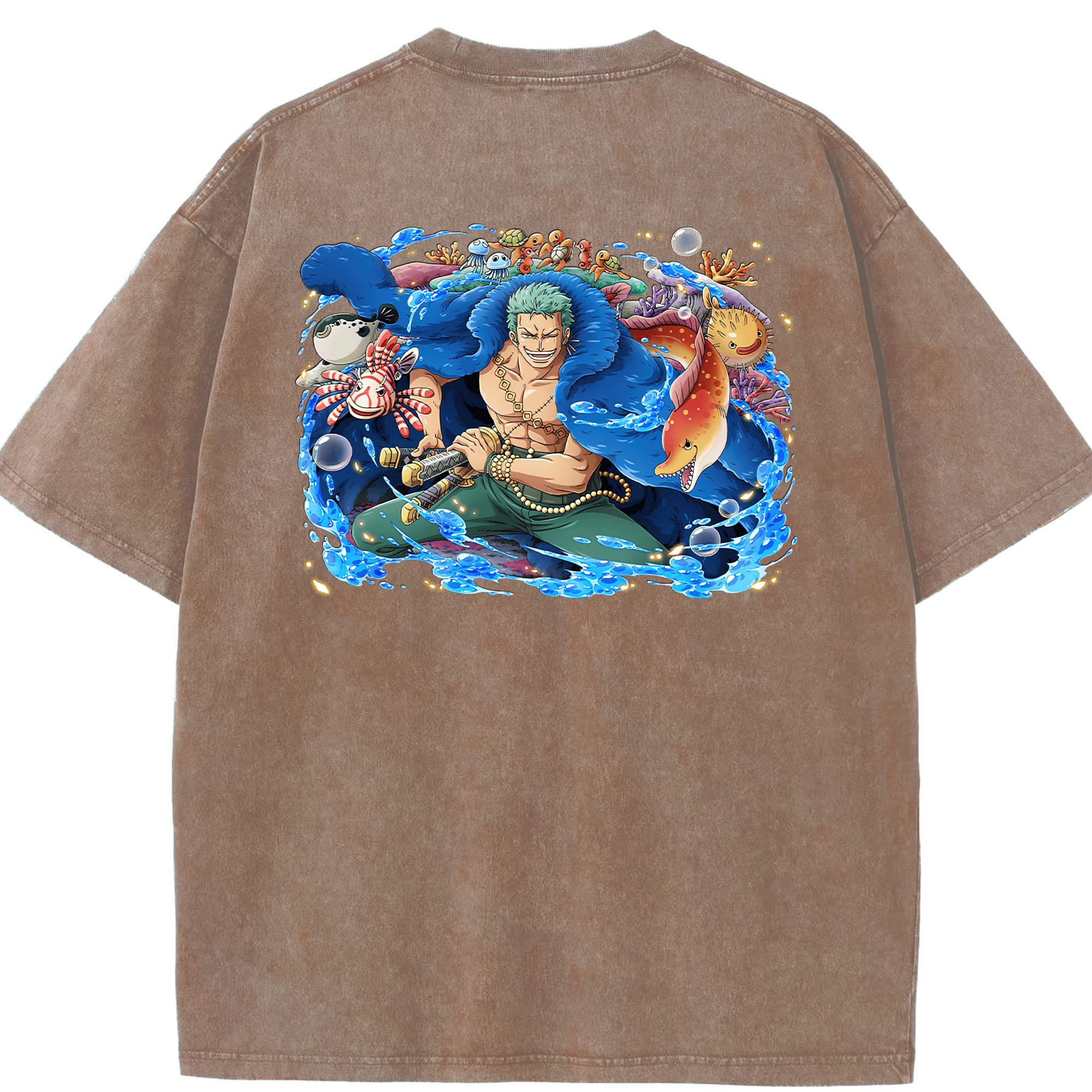 ワンピース ロロノア・ゾロ ONE PIECE Roronoa Zoro 綿100% ヴィンテージ風 半袖Tシャツ（背面プリント）