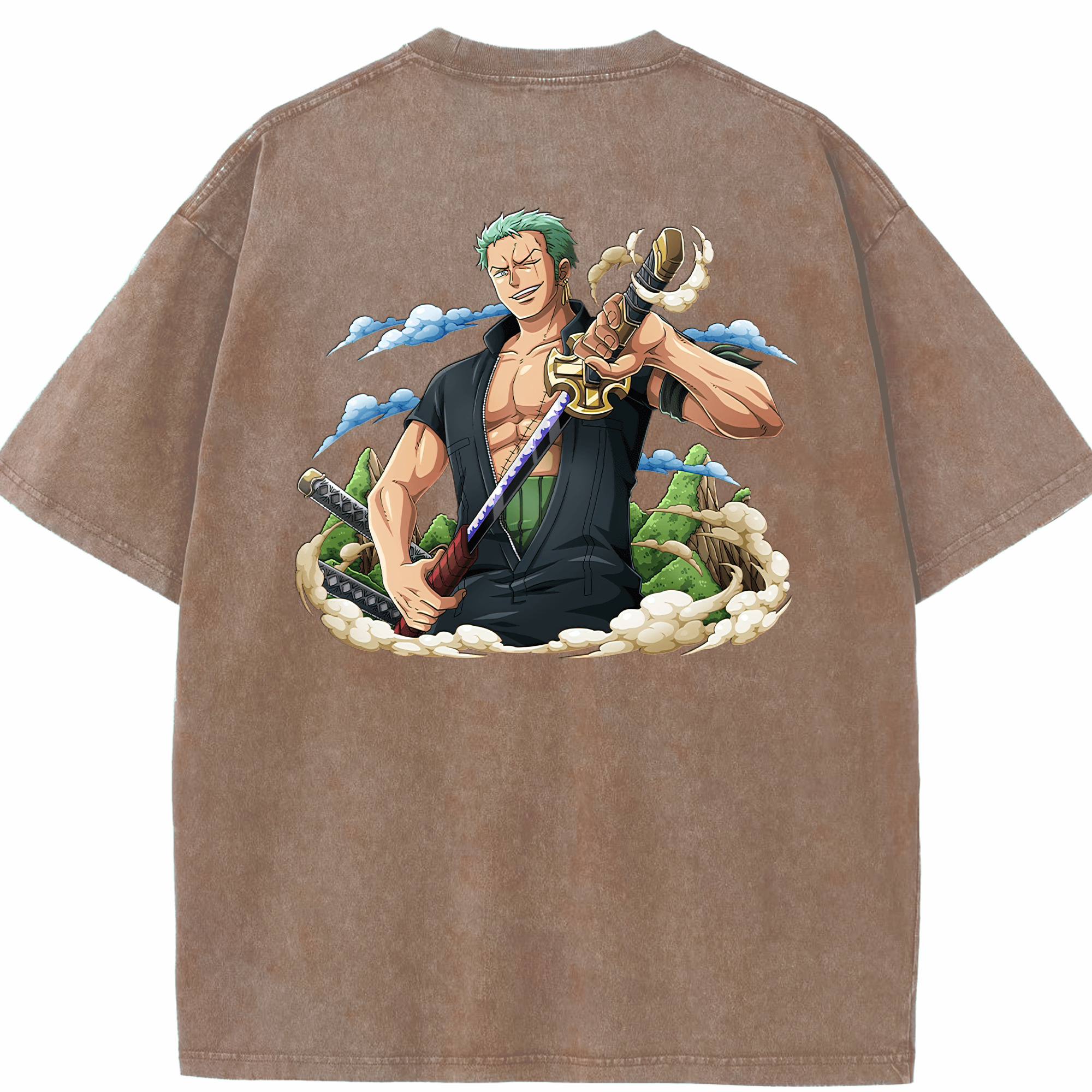 ワンピース ロロノア・ゾロ ONE PIECE Roronoa Zoro 綿100% ヴィンテージ風 半袖Tシャツ（背面プリント）