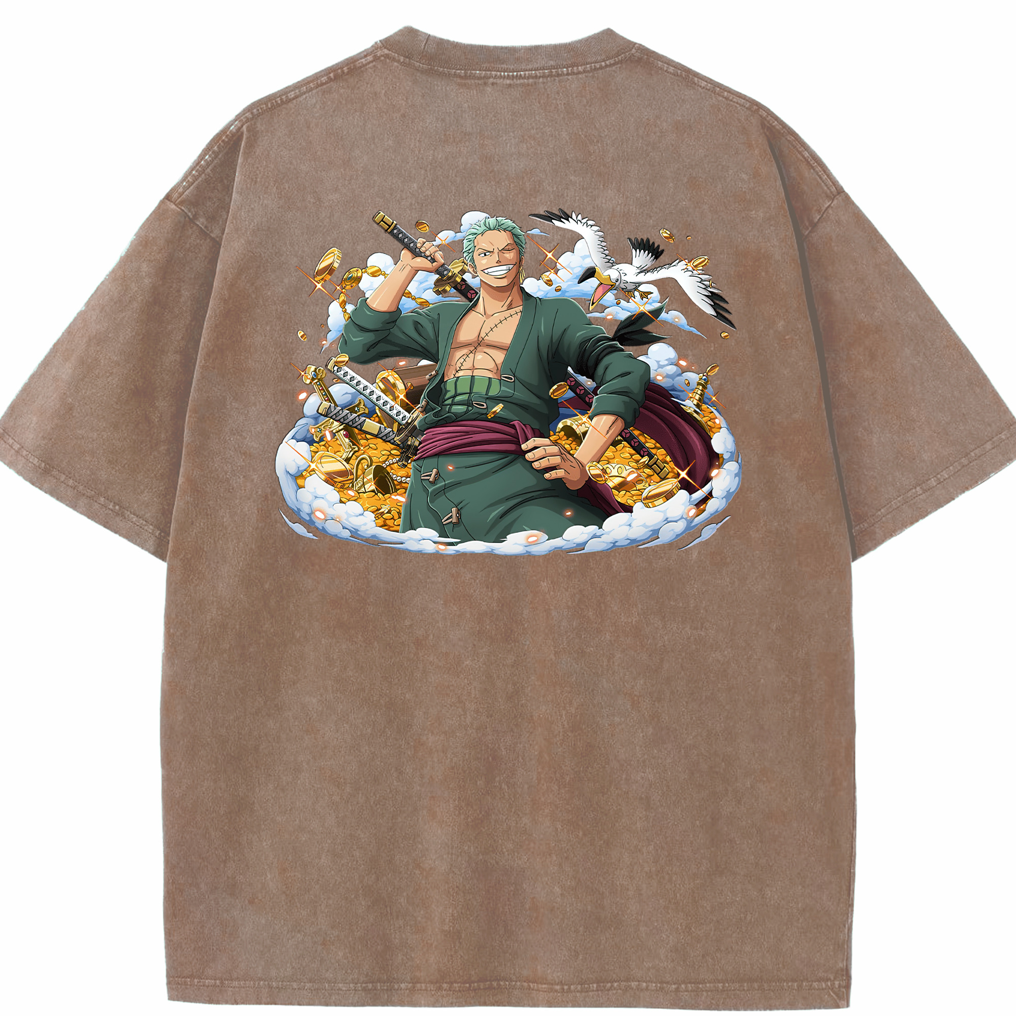ワンピース ロロノア・ゾロ ONE PIECE Roronoa Zoro 綿100% ヴィンテージ風 半袖Tシャツ（背面プリント）