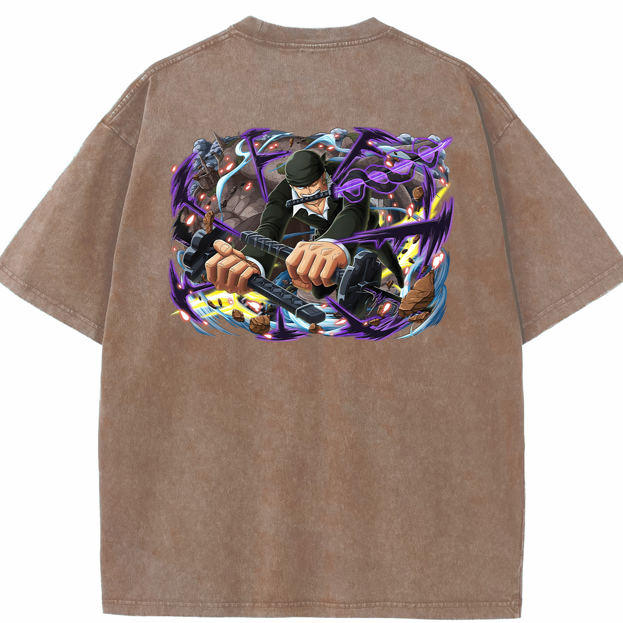 ワンピース ロロノア・ゾロ ONE PIECE Roronoa Zoro 綿100% ヴィンテージ風 半袖Tシャツ（背面プリント）