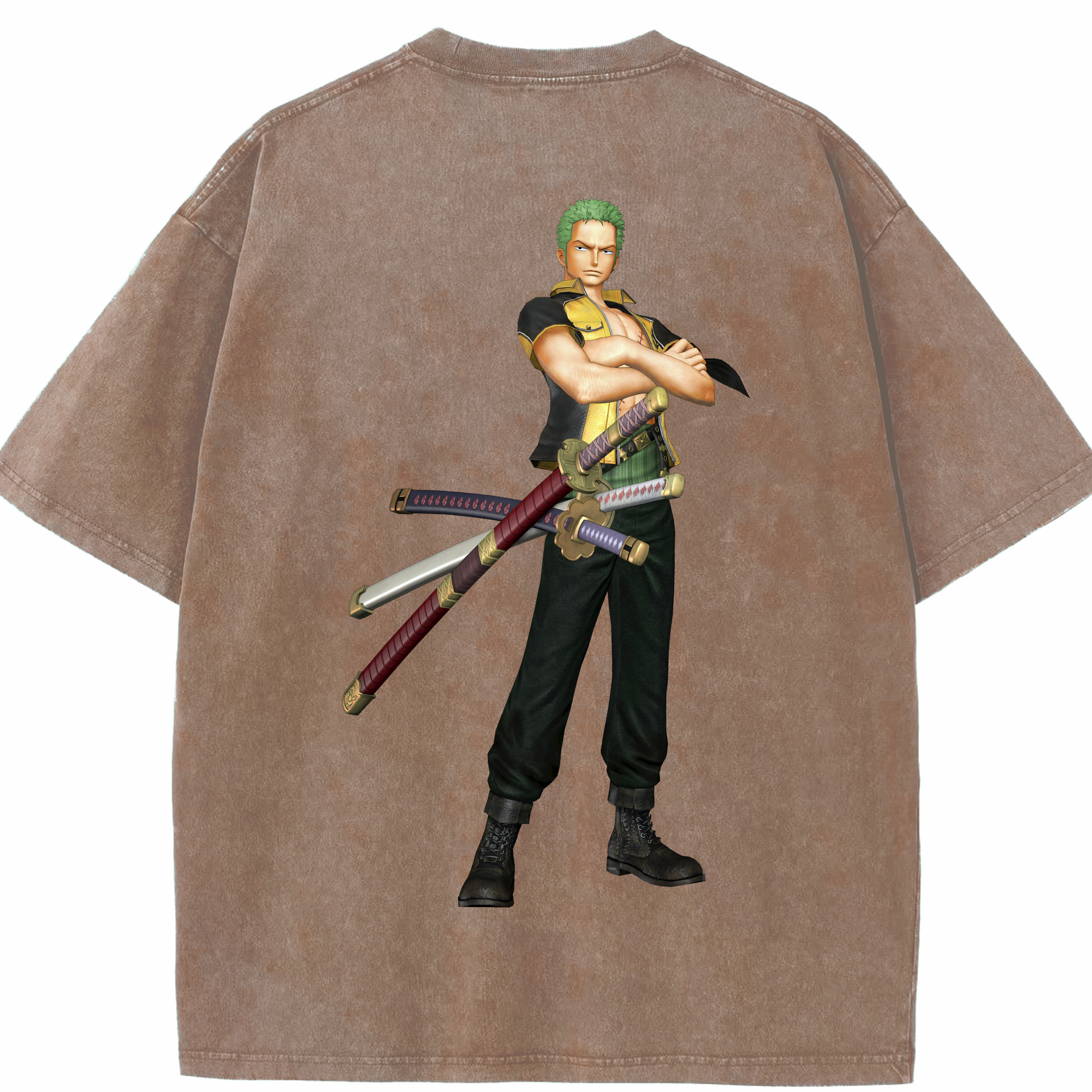 ワンピース ロロノア・ゾロ ONE PIECE Roronoa Zoro 綿100% ヴィンテージ風 半袖Tシャツ（背面プリント）