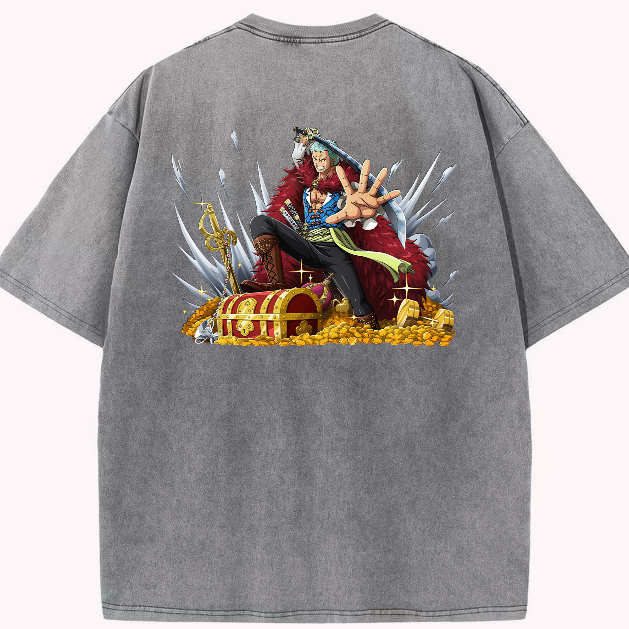 ワンピース ロロノア・ゾロ ONE PIECE Roronoa Zoro 綿100% ヴィンテージ風 半袖Tシャツ（背面プリント）