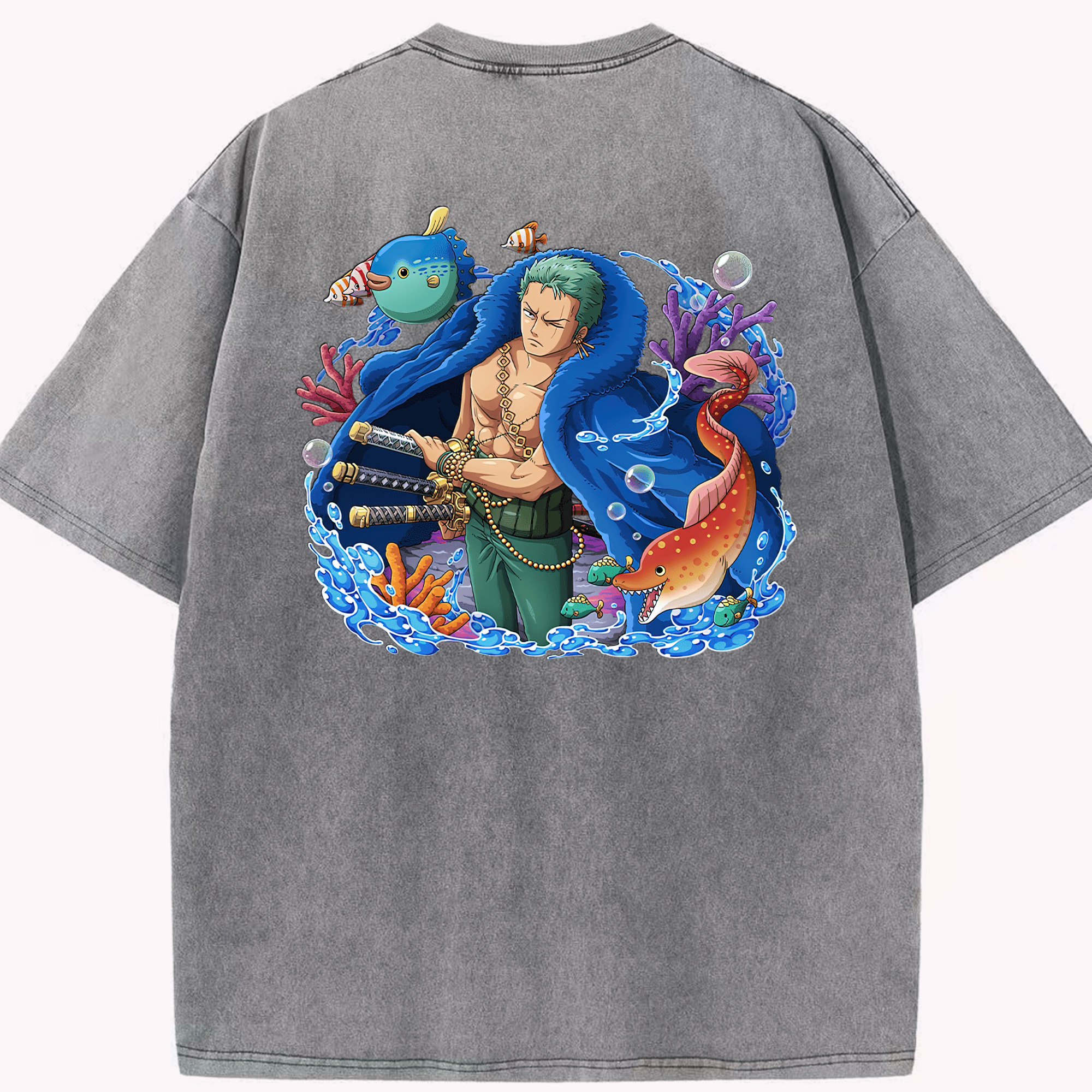 ワンピース ロロノア・ゾロ ONE PIECE Roronoa Zoro 綿100% ヴィンテージ風 半袖Tシャツ（背面プリント）