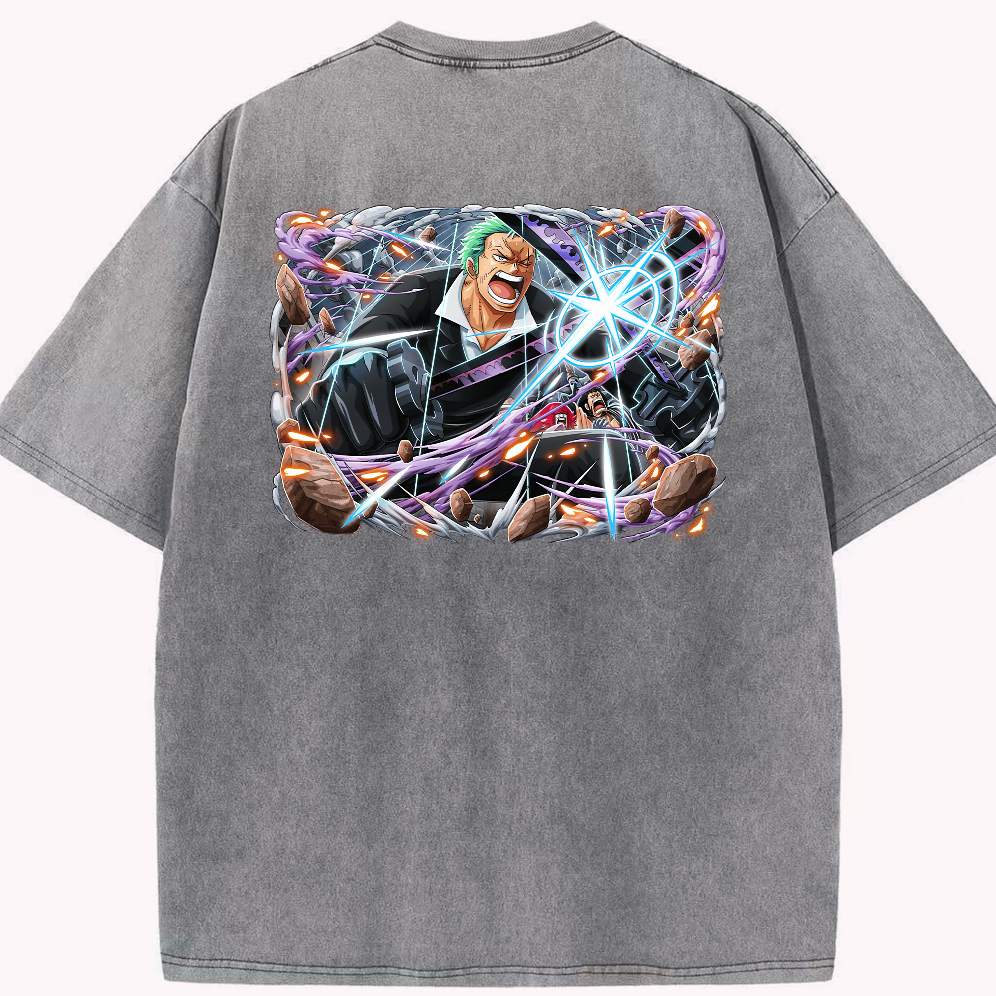 ワンピース ロロノア・ゾロ ONE PIECE Roronoa Zoro 綿100% ヴィンテージ風 半袖Tシャツ（背面プリント）