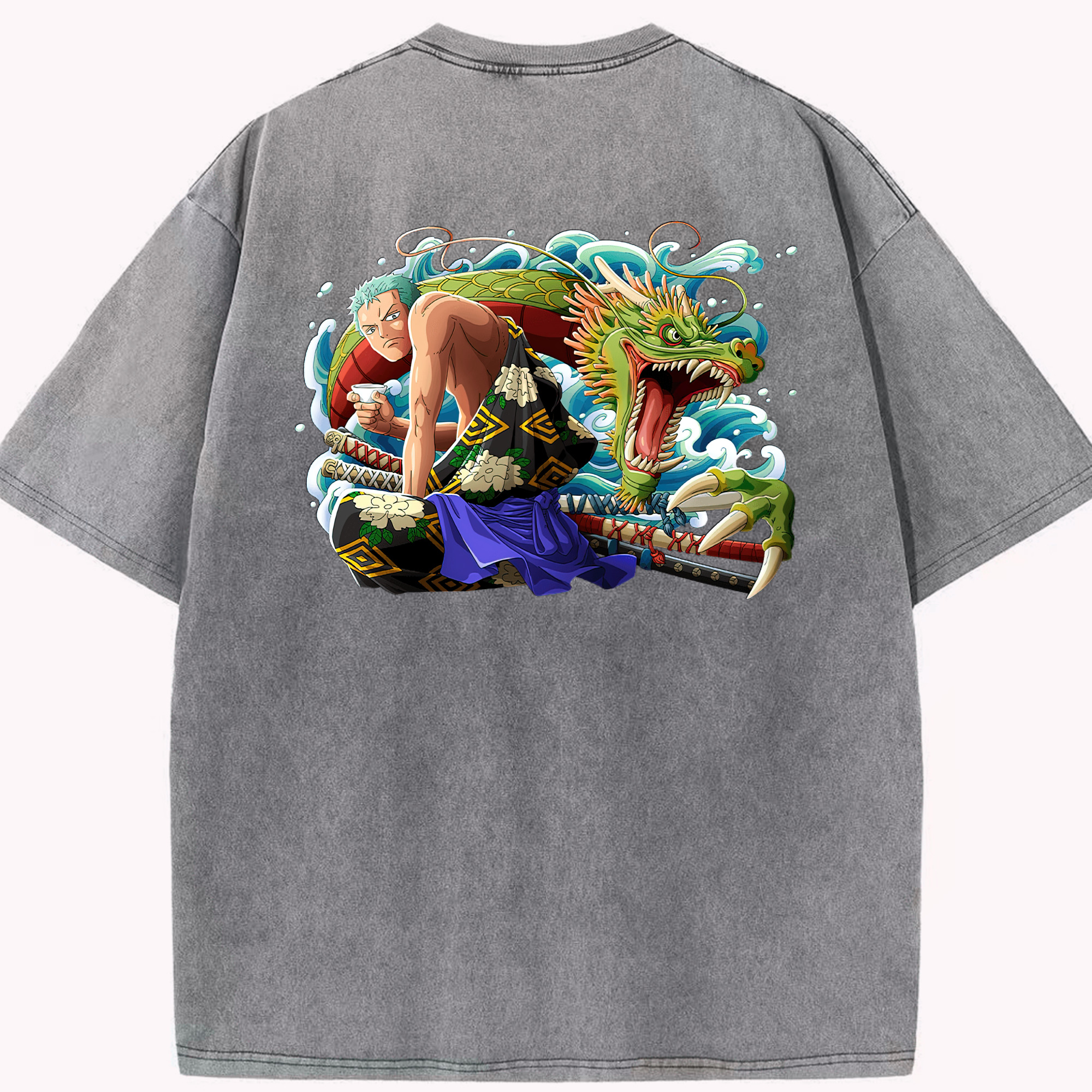 ワンピース ロロノア・ゾロ ONE PIECE Roronoa Zoro 綿100% ヴィンテージ風 半袖Tシャツ（背面プリント）