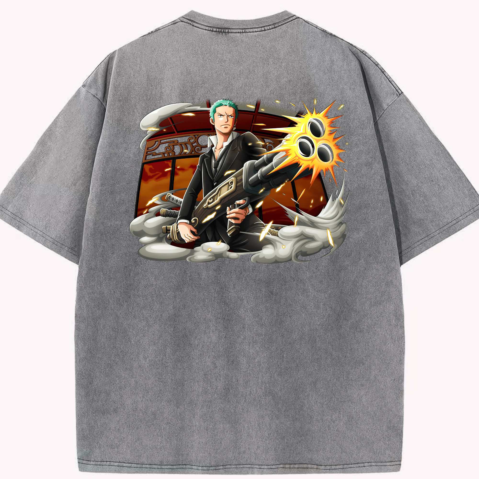 ワンピース ロロノア・ゾロ ONE PIECE Roronoa Zoro 綿100% ヴィンテージ風 半袖Tシャツ（背面プリント）
