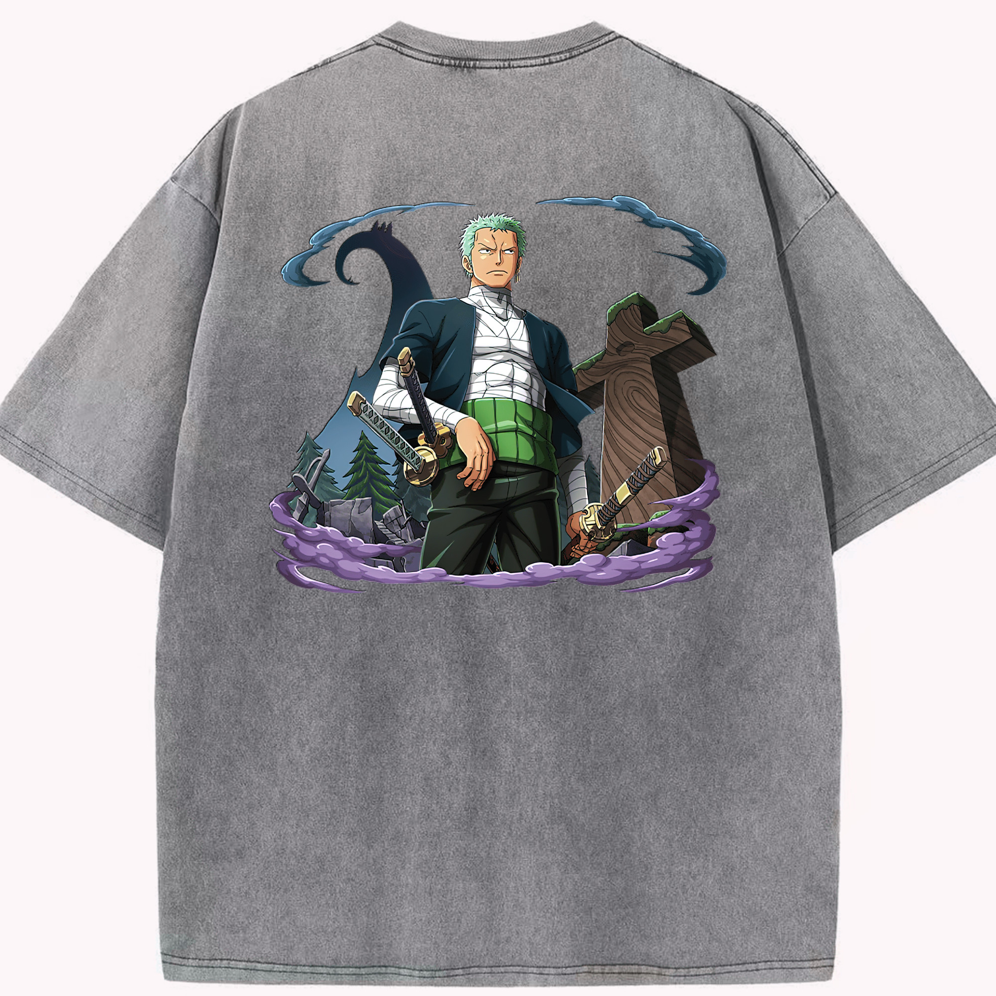 ワンピース ロロノア・ゾロ ONE PIECE Roronoa Zoro 綿100% ヴィンテージ風 半袖Tシャツ（背面プリント）