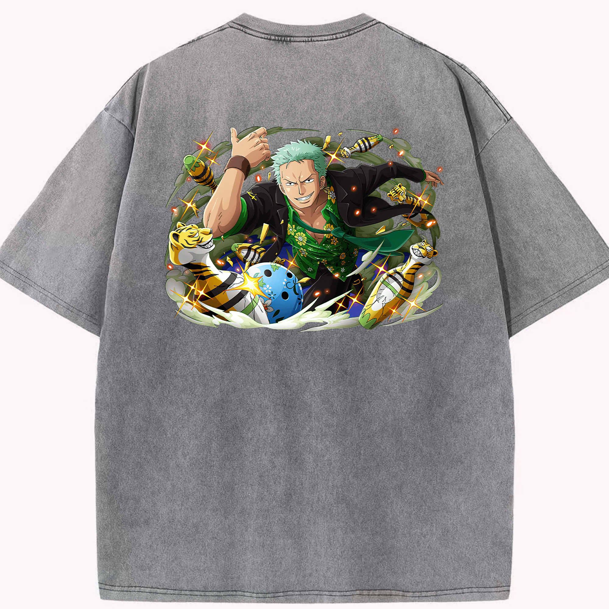 ワンピース ロロノア・ゾロ ONE PIECE Roronoa Zoro 綿100% ヴィンテージ風 半袖Tシャツ（背面プリント）