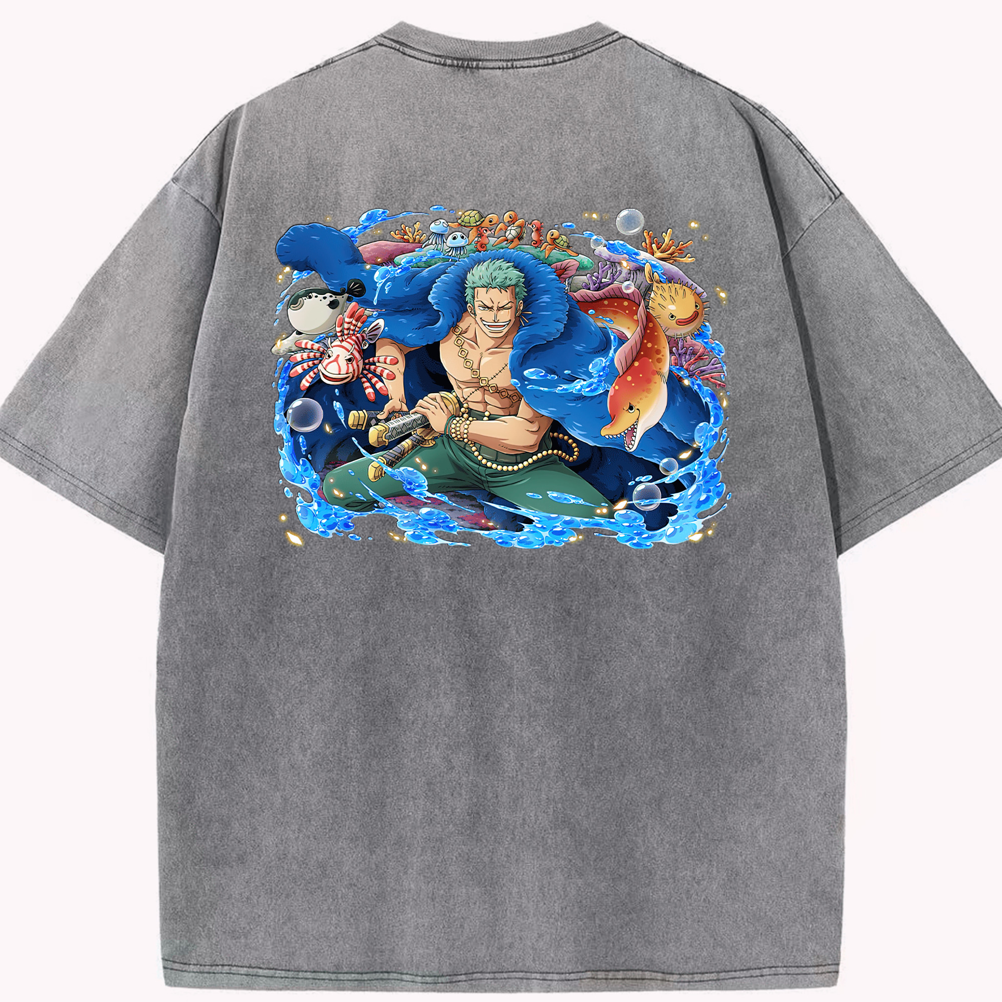 ワンピース ロロノア・ゾロ ONE PIECE Roronoa Zoro 綿100% ヴィンテージ風 半袖Tシャツ（背面プリント）