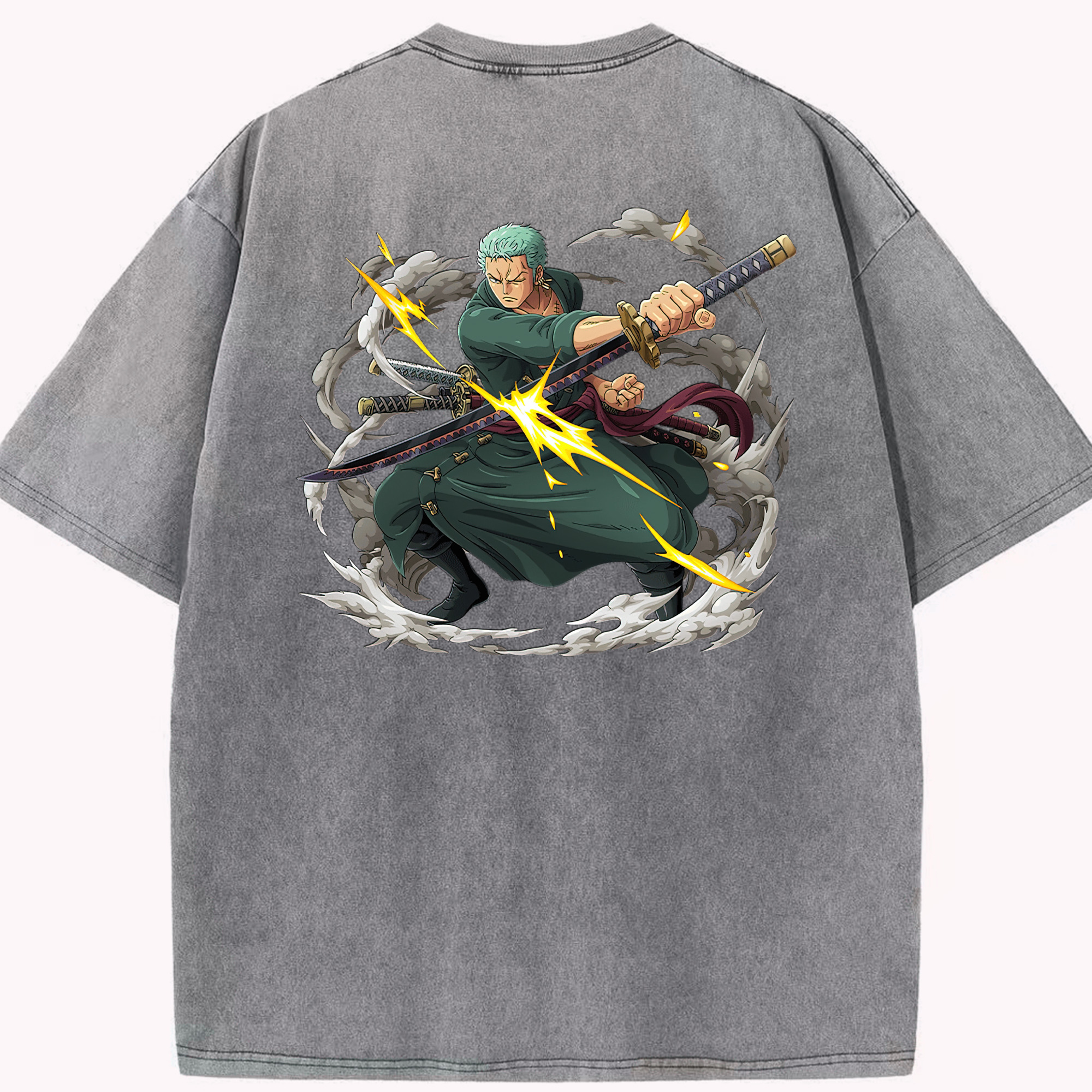 ワンピース ロロノア・ゾロ ONE PIECE Roronoa Zoro 綿100% ヴィンテージ風 半袖Tシャツ（背面プリント）