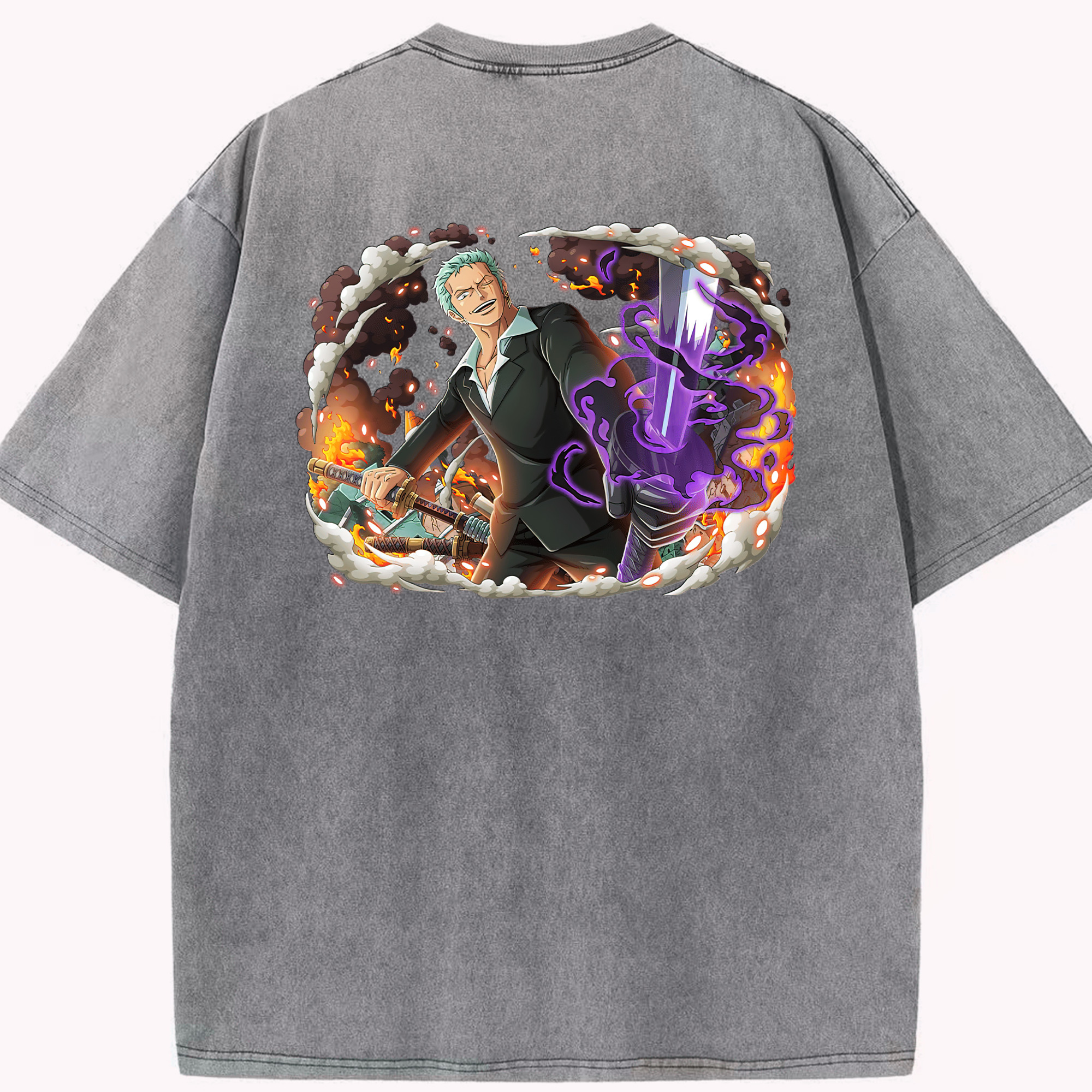 ワンピース ロロノア・ゾロ ONE PIECE Roronoa Zoro 綿100% ヴィンテージ風 半袖Tシャツ（背面プリント）