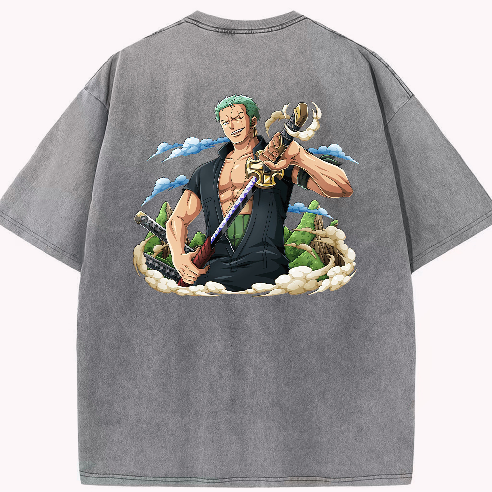 ワンピース ロロノア・ゾロ ONE PIECE Roronoa Zoro 綿100% ヴィンテージ風 半袖Tシャツ（背面プリント）