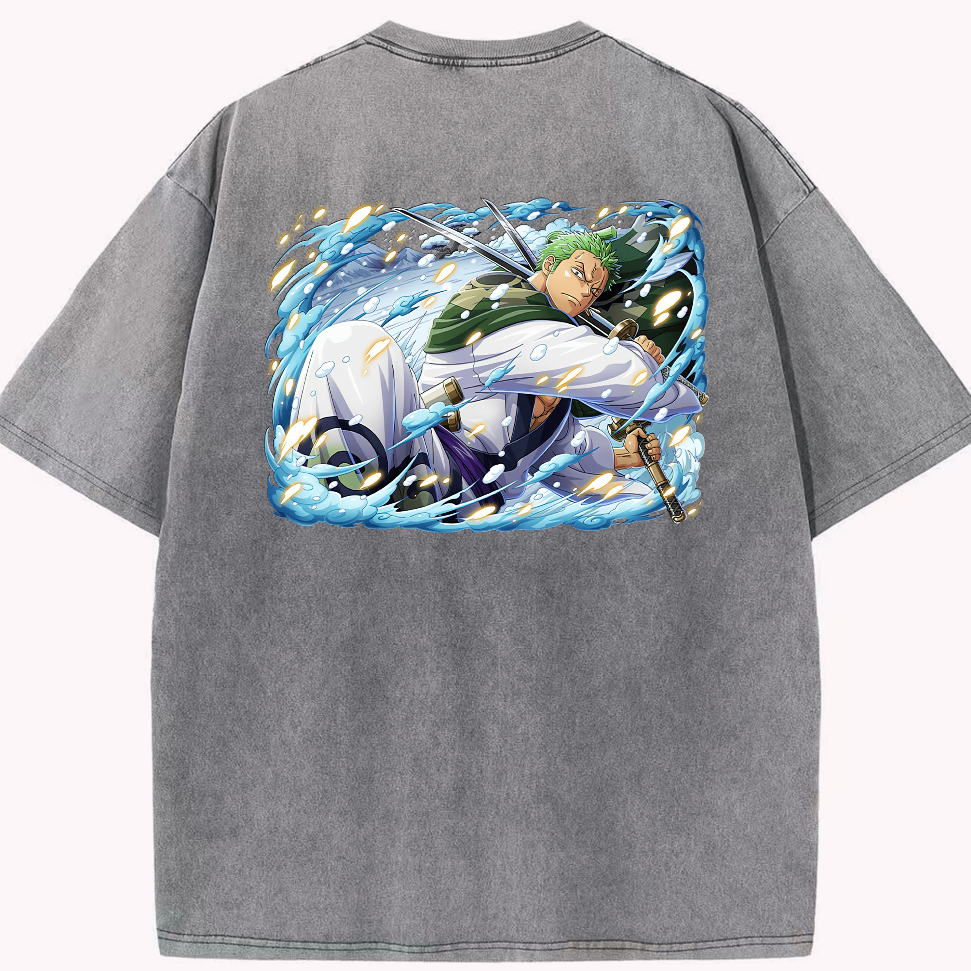 ワンピース ロロノア・ゾロ ONE PIECE Roronoa Zoro 綿100% ヴィンテージ風 半袖Tシャツ（背面プリント）