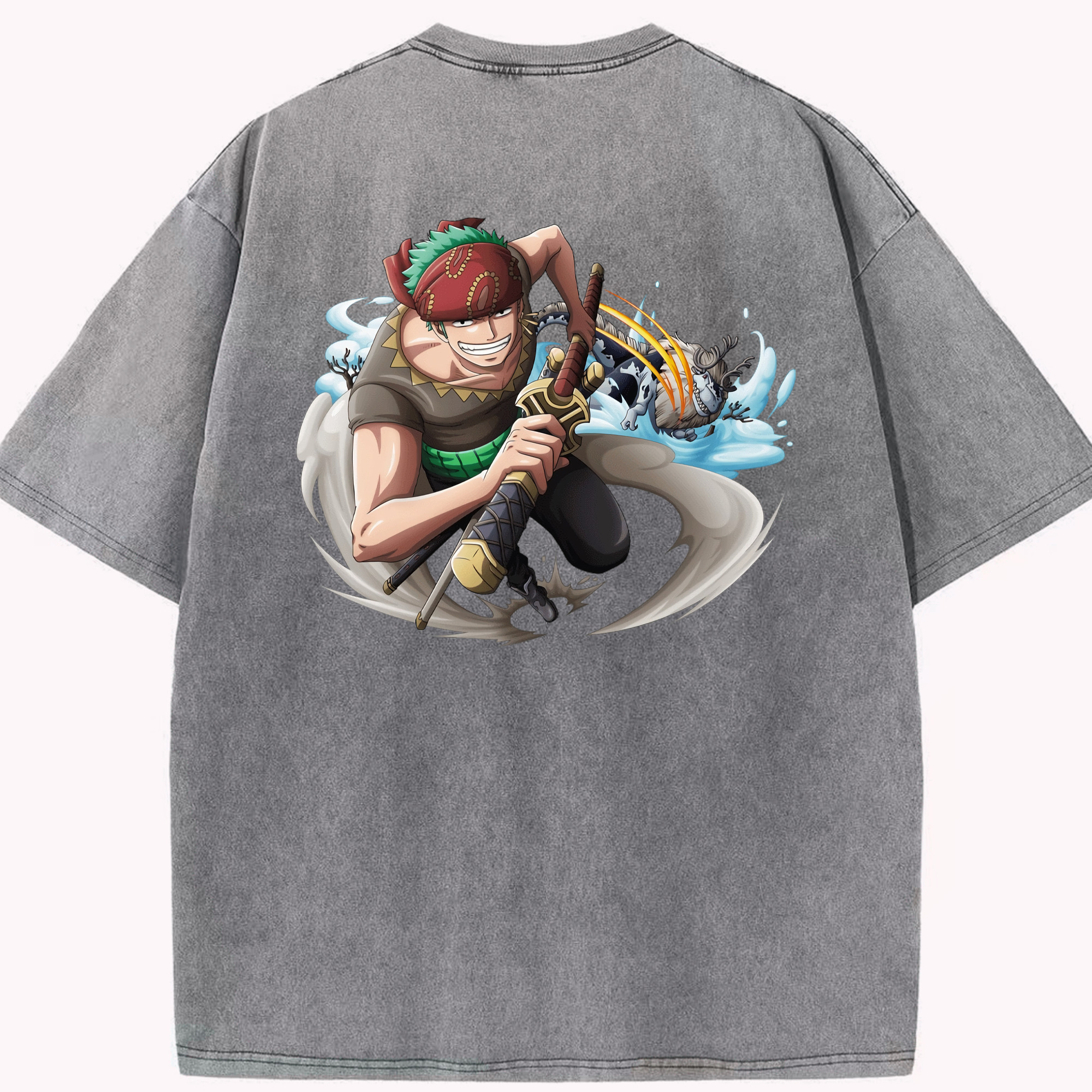 ワンピース ロロノア・ゾロ ONE PIECE Roronoa Zoro 綿100% ヴィンテージ風 半袖Tシャツ（背面プリント）