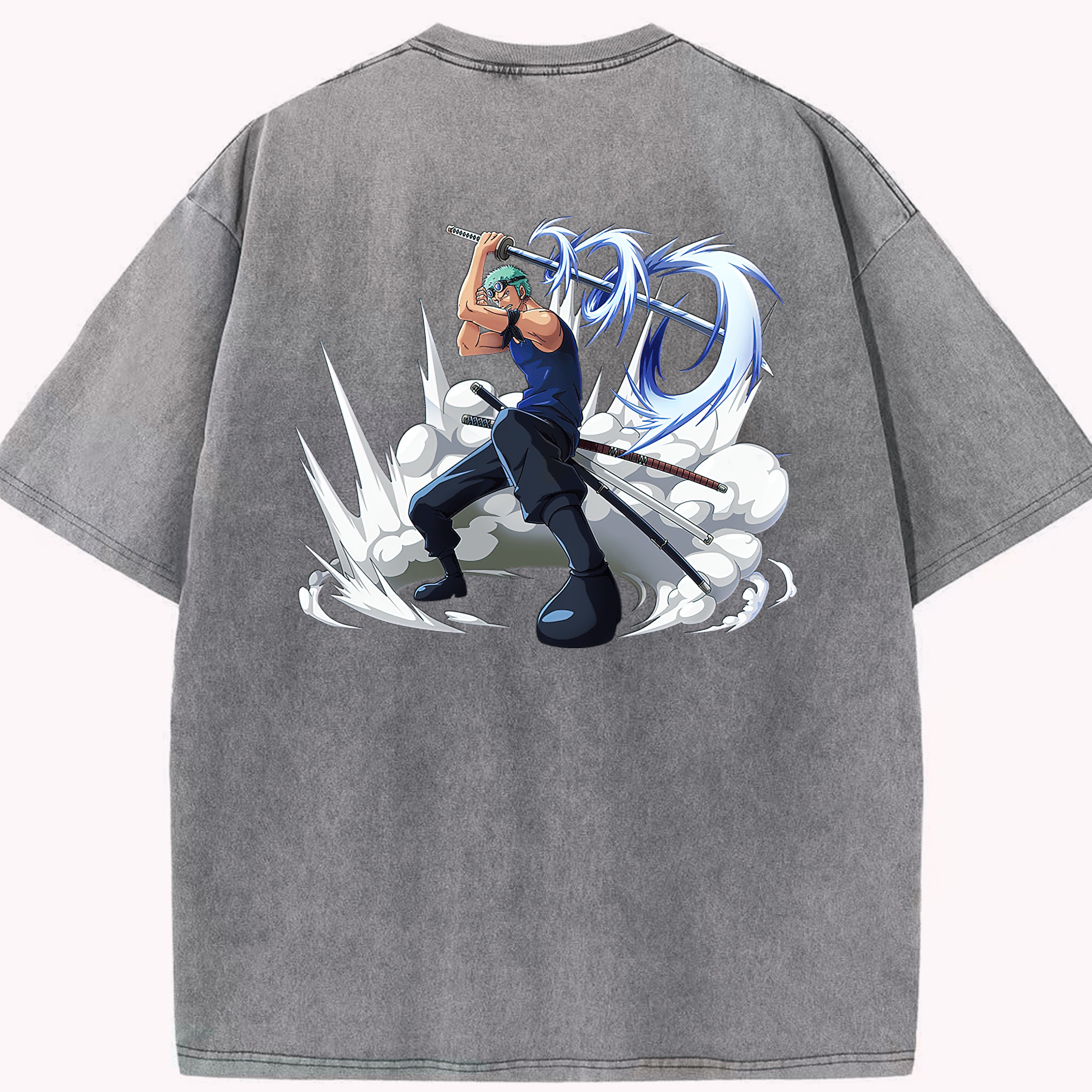 ワンピース ロロノア・ゾロ ONE PIECE Roronoa Zoro 綿100% ヴィンテージ風 半袖Tシャツ（背面プリント）