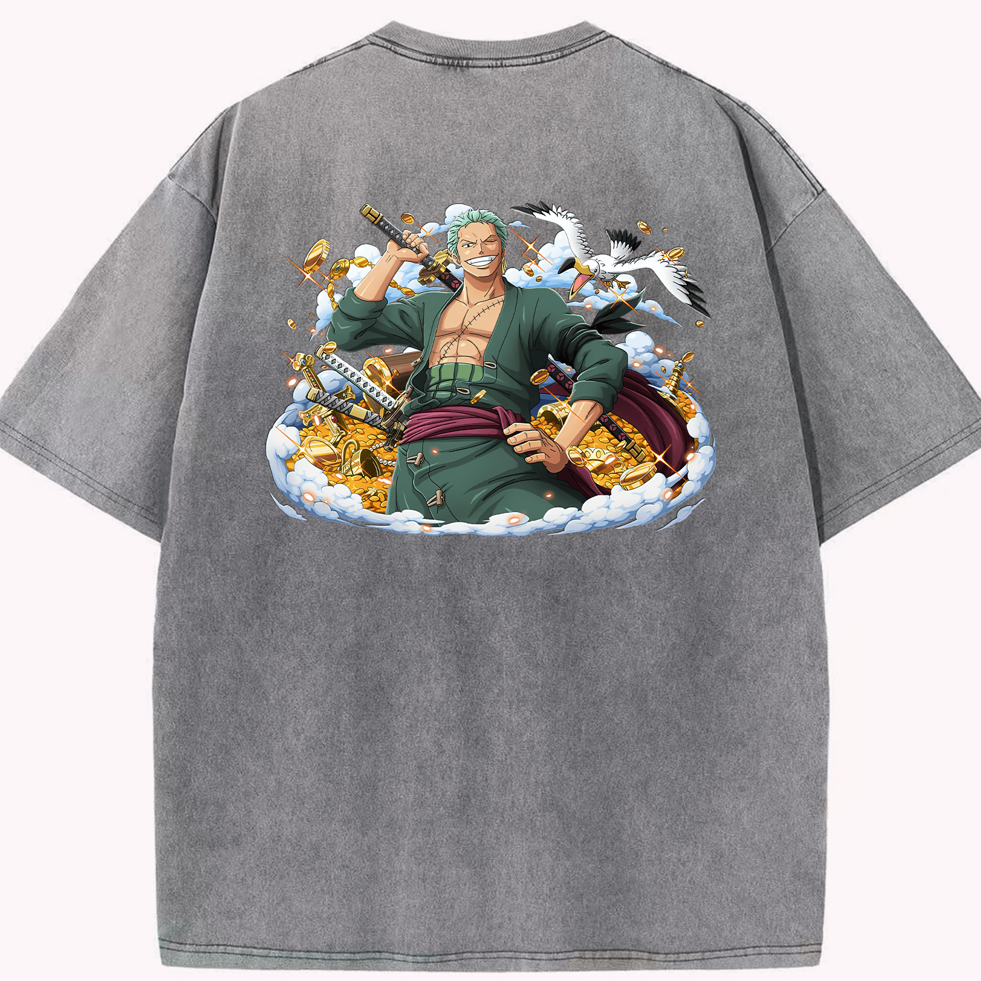 ワンピース ロロノア・ゾロ ONE PIECE Roronoa Zoro 綿100% ヴィンテージ風 半袖Tシャツ（背面プリント）