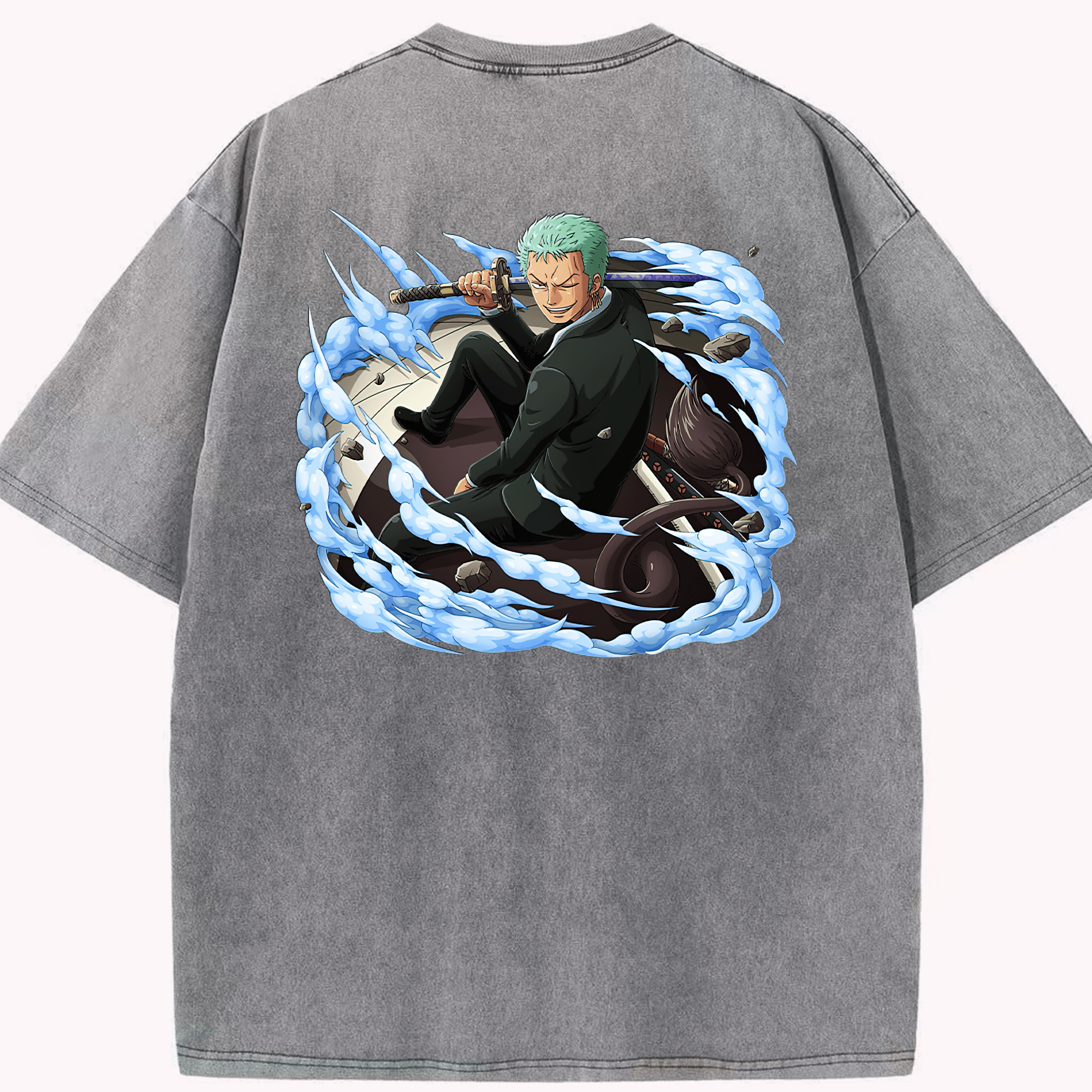 ワンピース ロロノア・ゾロ ONE PIECE Roronoa Zoro 綿100% ヴィンテージ風 半袖Tシャツ（背面プリント）