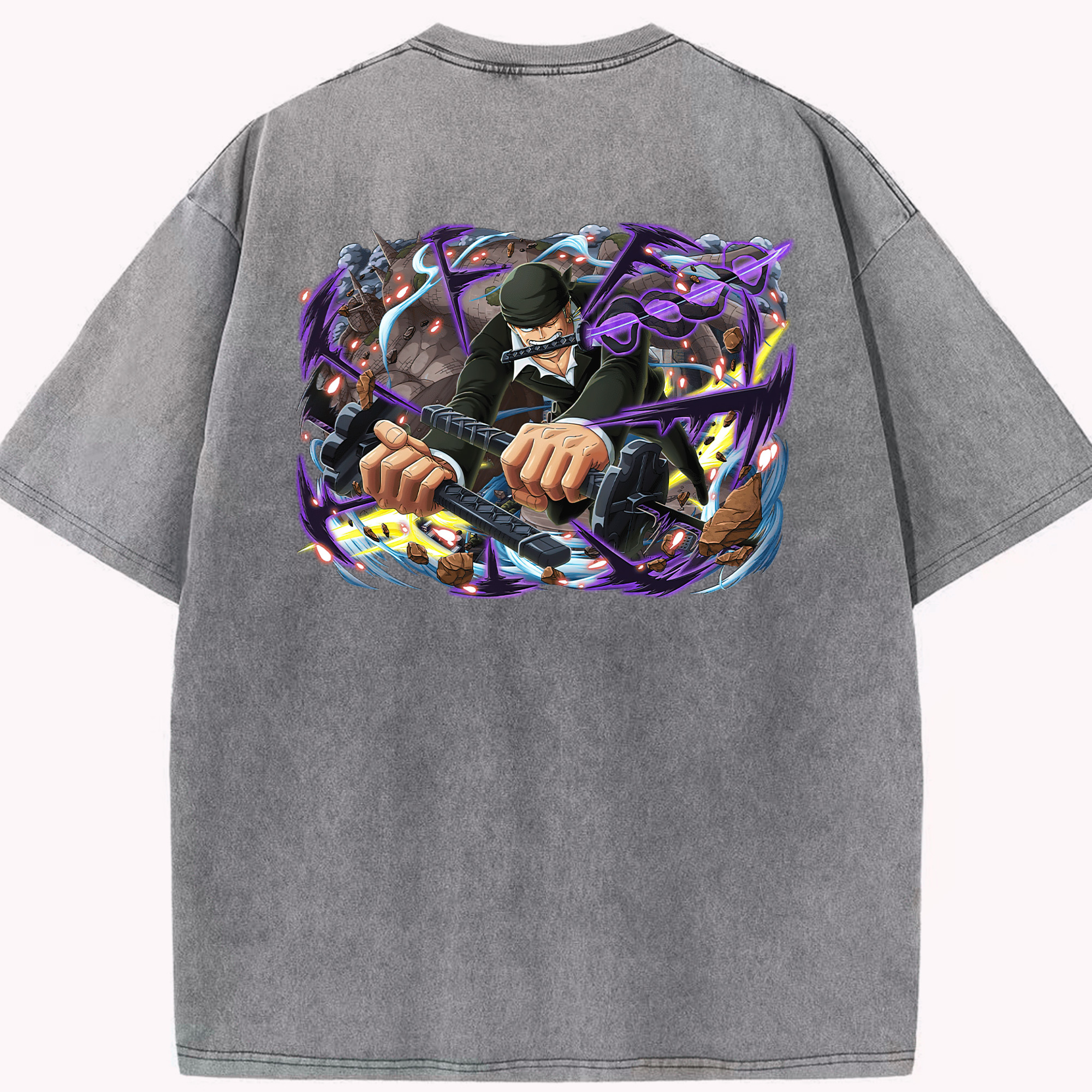 ワンピース ロロノア・ゾロ ONE PIECE Roronoa Zoro 綿100% ヴィンテージ風 半袖Tシャツ（背面プリント）