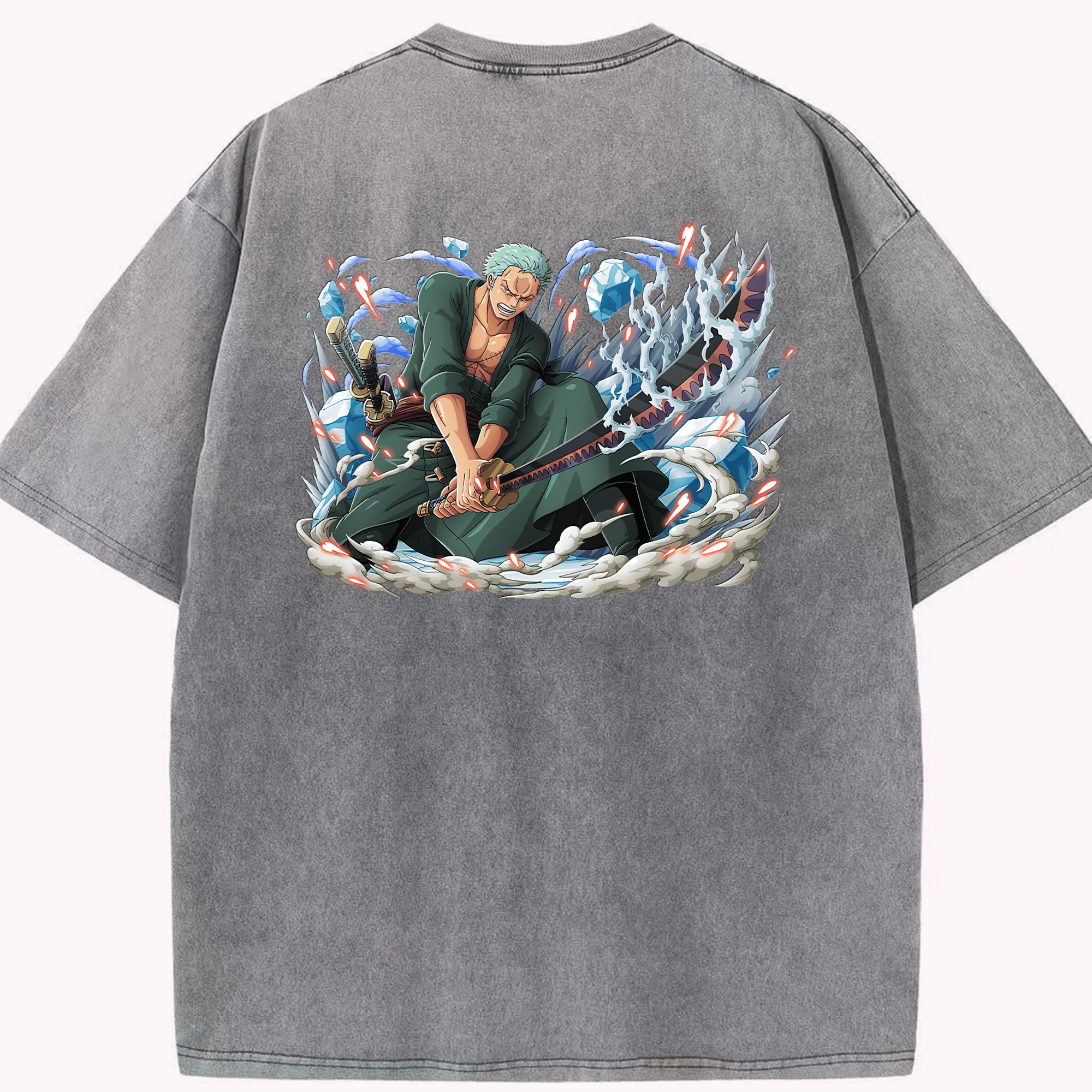 ワンピース ロロノア・ゾロ ONE PIECE Roronoa Zoro 綿100% ヴィンテージ風 半袖Tシャツ（背面プリント）