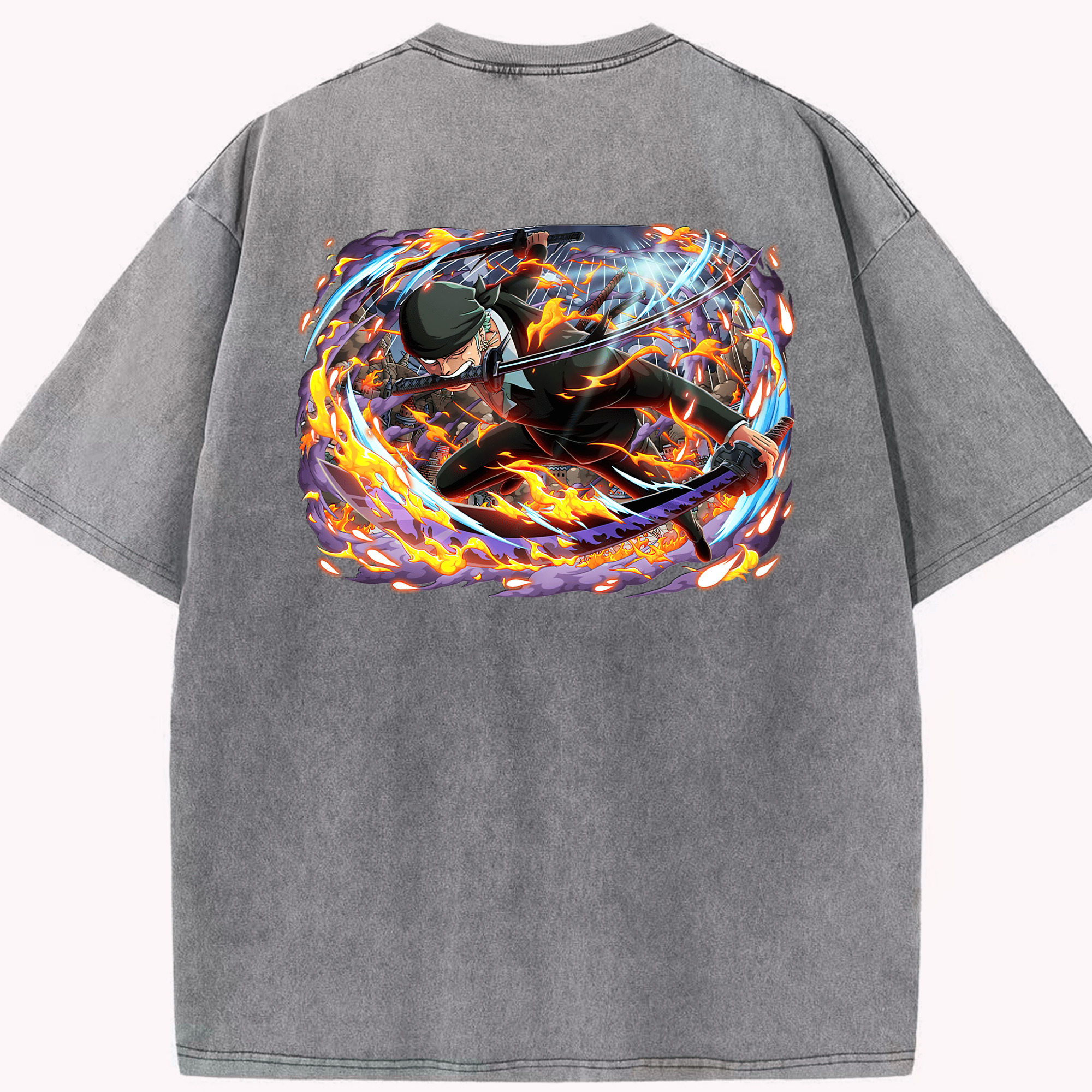 ワンピース ロロノア・ゾロ ONE PIECE Roronoa Zoro 綿100% ヴィンテージ風 半袖Tシャツ（背面プリント）