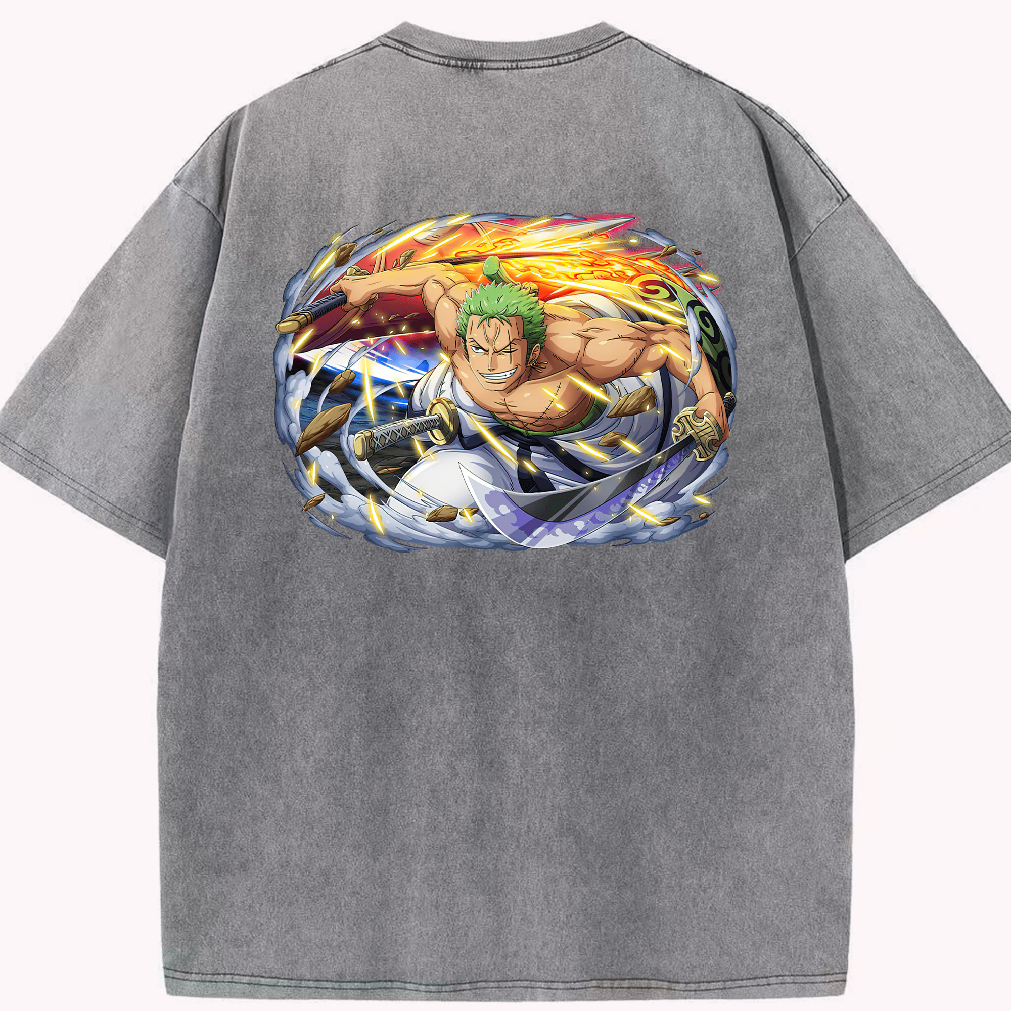 ワンピース ロロノア・ゾロ ONE PIECE Roronoa Zoro 綿100% ヴィンテージ風 半袖Tシャツ（背面プリント）