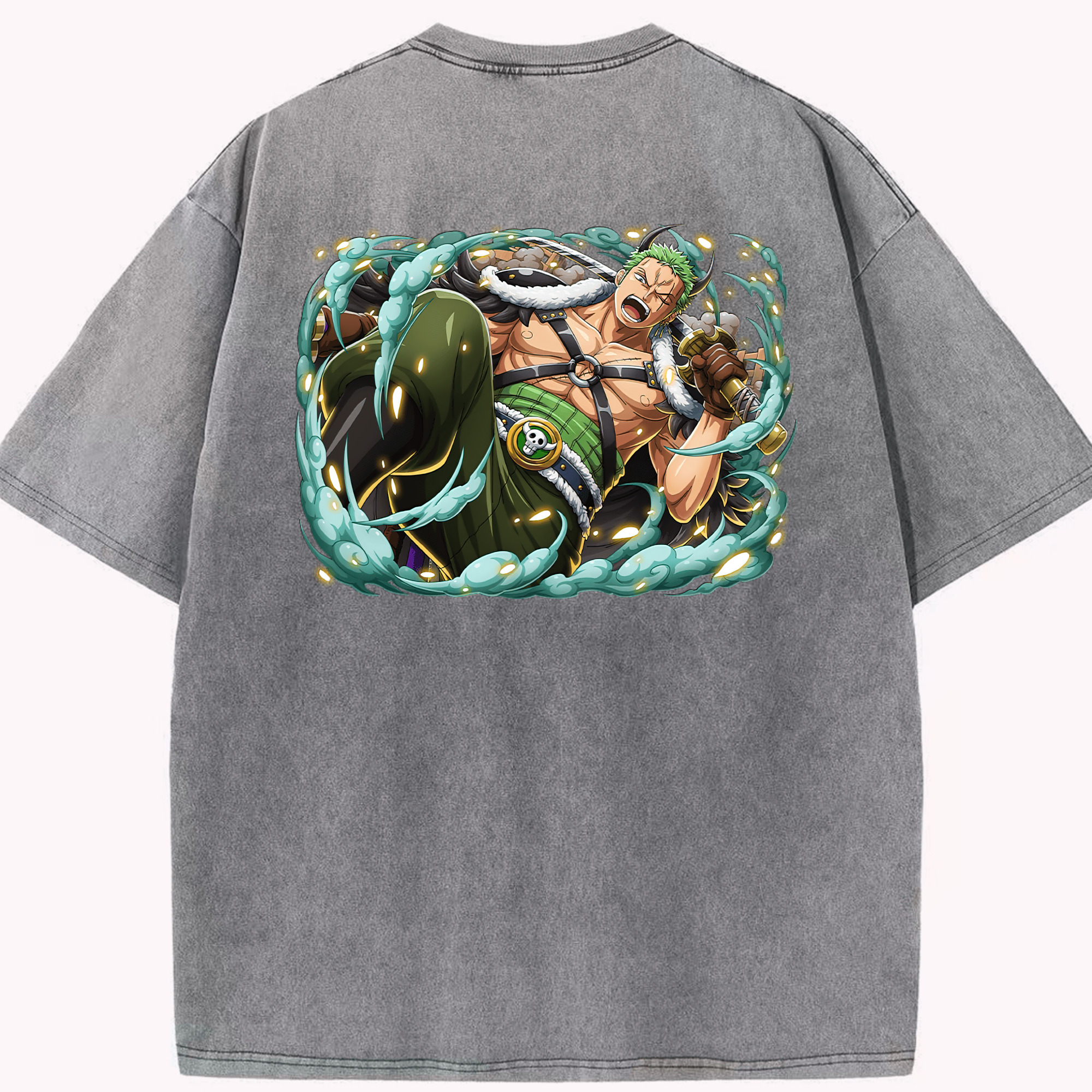 ワンピース ロロノア・ゾロ ONE PIECE Roronoa Zoro 綿100% ヴィンテージ風 半袖Tシャツ（背面プリント）