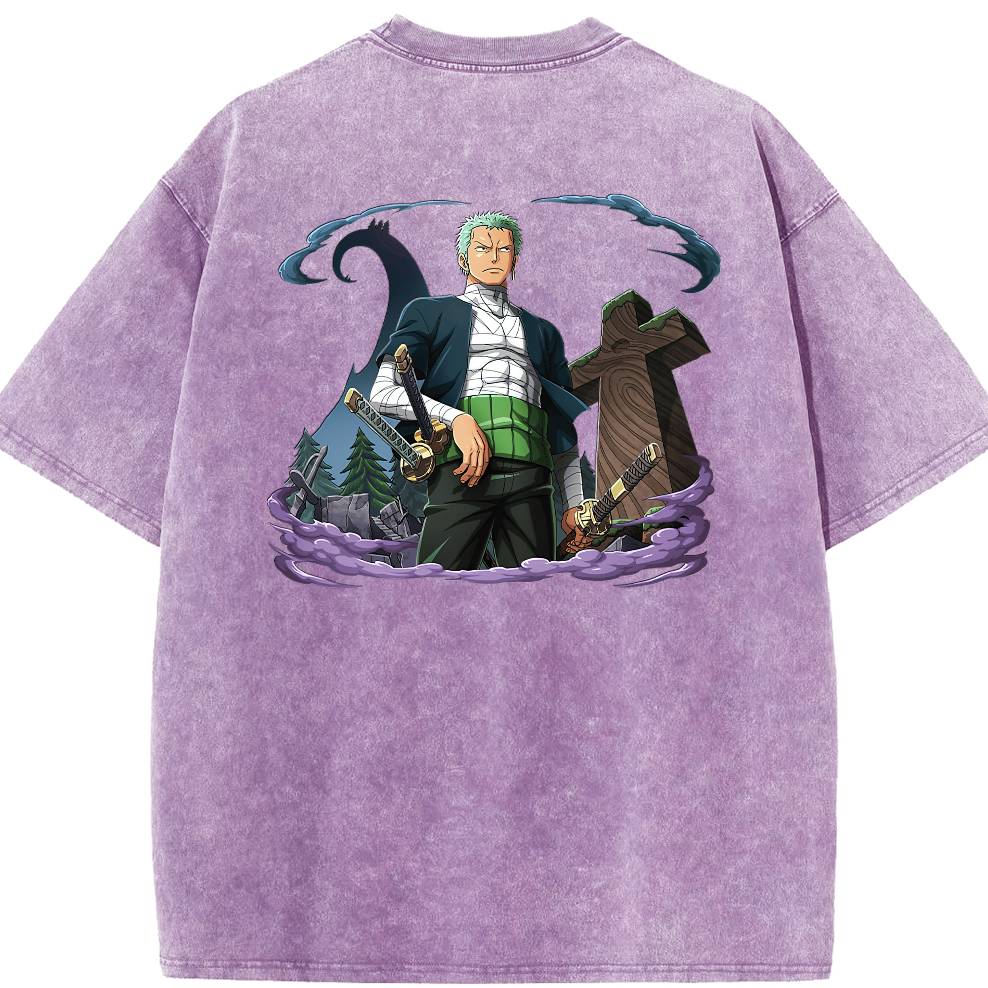 ワンピース ロロノア・ゾロ ONE PIECE Roronoa Zoro 綿100% ヴィンテージ風 半袖Tシャツ（背面プリント）