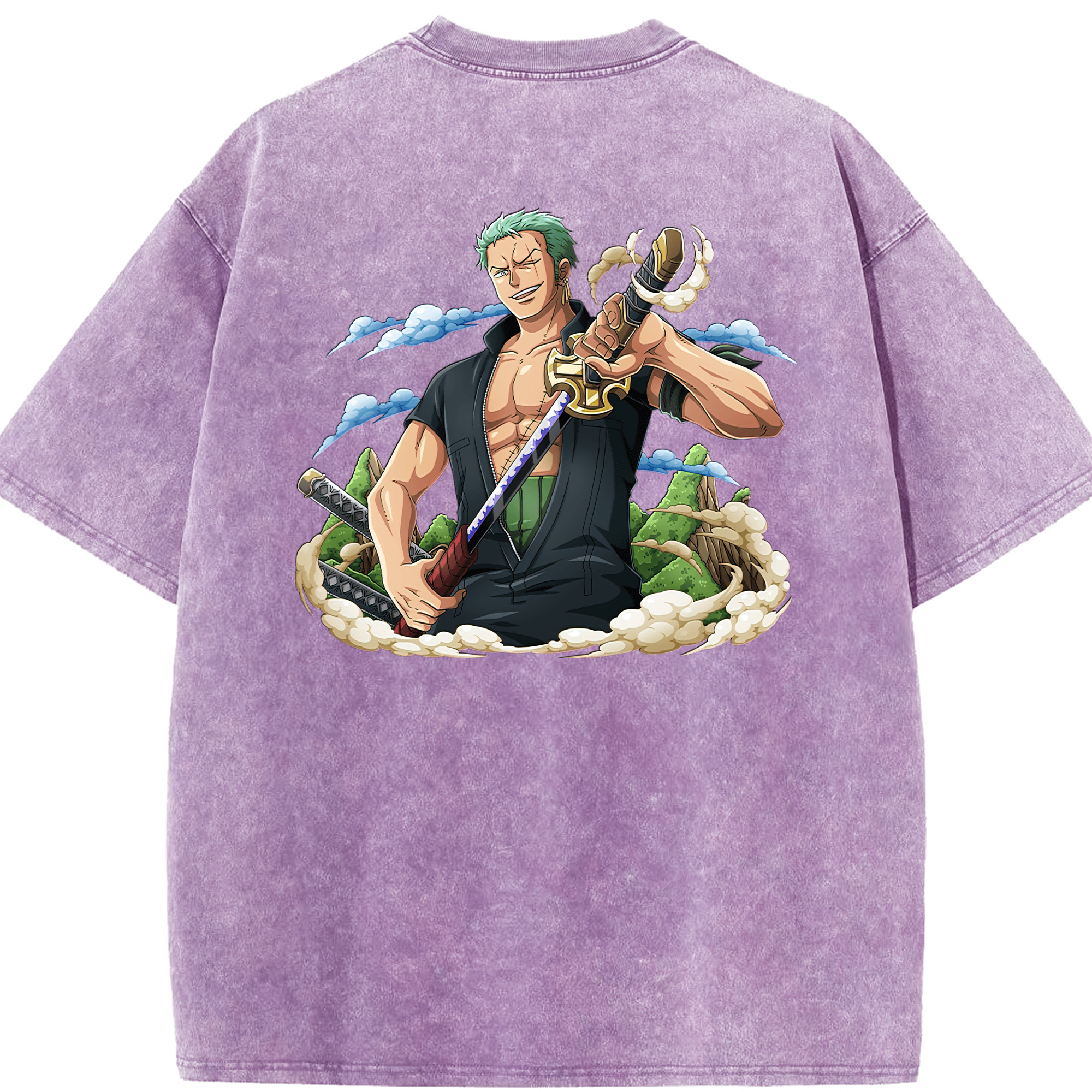 ワンピース ロロノア・ゾロ ONE PIECE Roronoa Zoro 綿100% ヴィンテージ風 半袖Tシャツ（背面プリント）