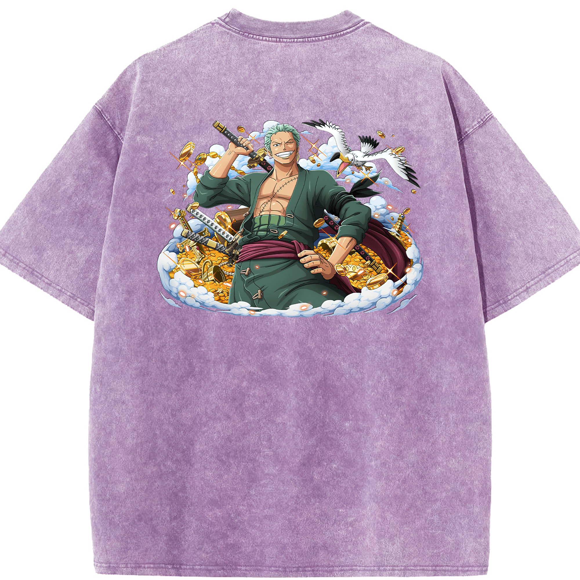 ワンピース ロロノア・ゾロ ONE PIECE Roronoa Zoro 綿100% ヴィンテージ風 半袖Tシャツ（背面プリント）