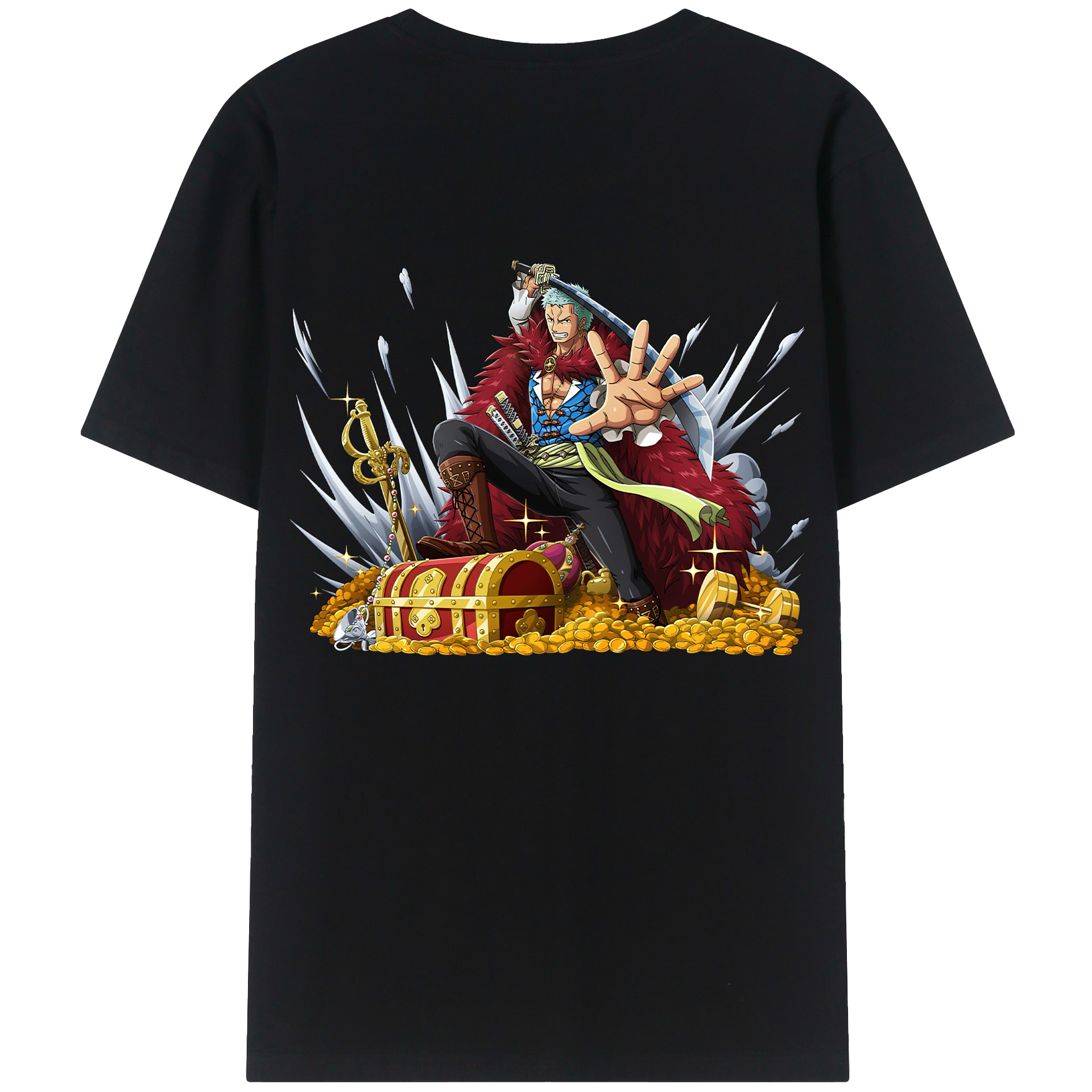 ワンピース ロロノア・ゾロ ONE PIECE Roronoa Zoro 綿100％ メンズ半袖Tシャツ（バックプリント） 通気性