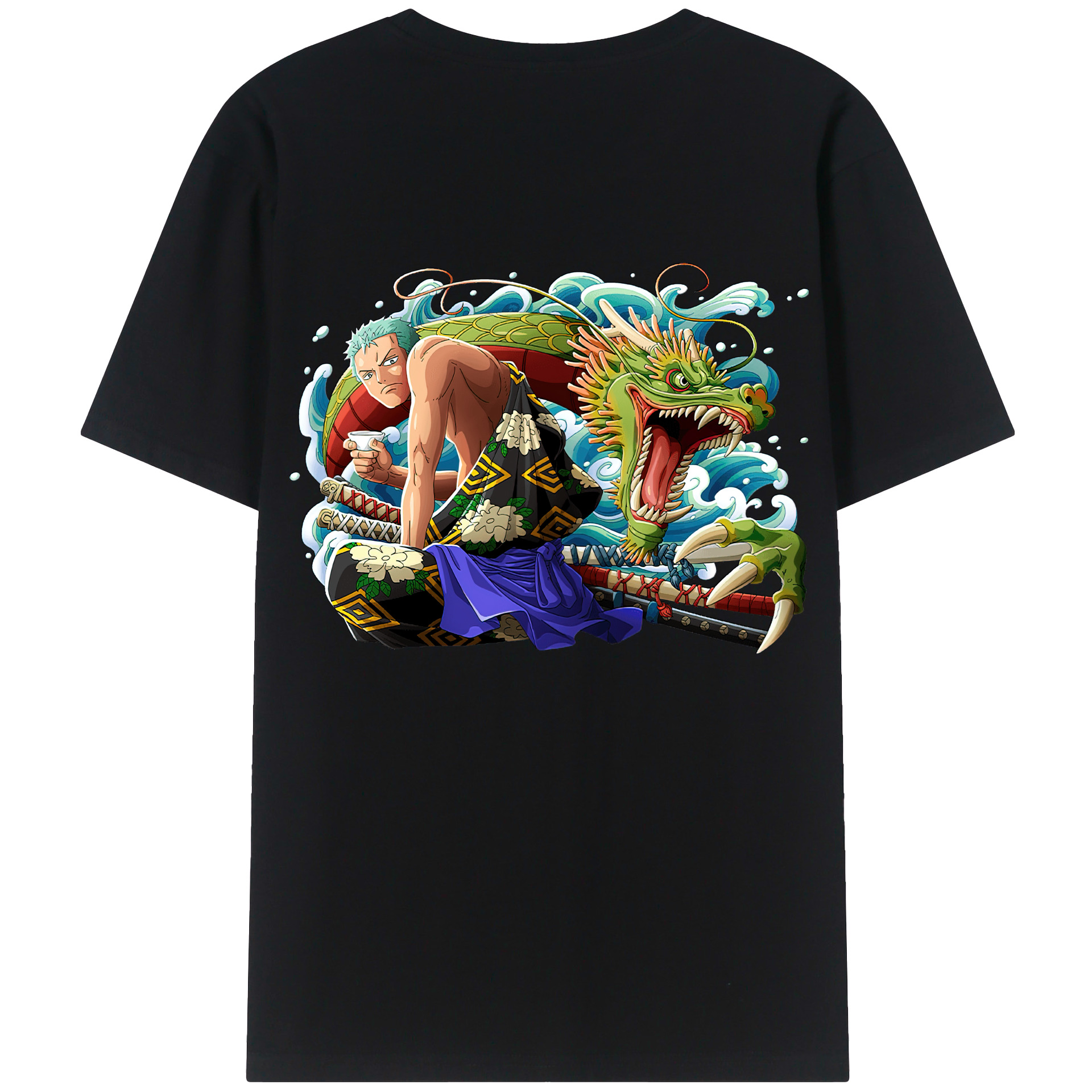 ワンピース ロロノア・ゾロ ONE PIECE Roronoa Zoro 綿100％ メンズ半袖Tシャツ（バックプリント） 通気性