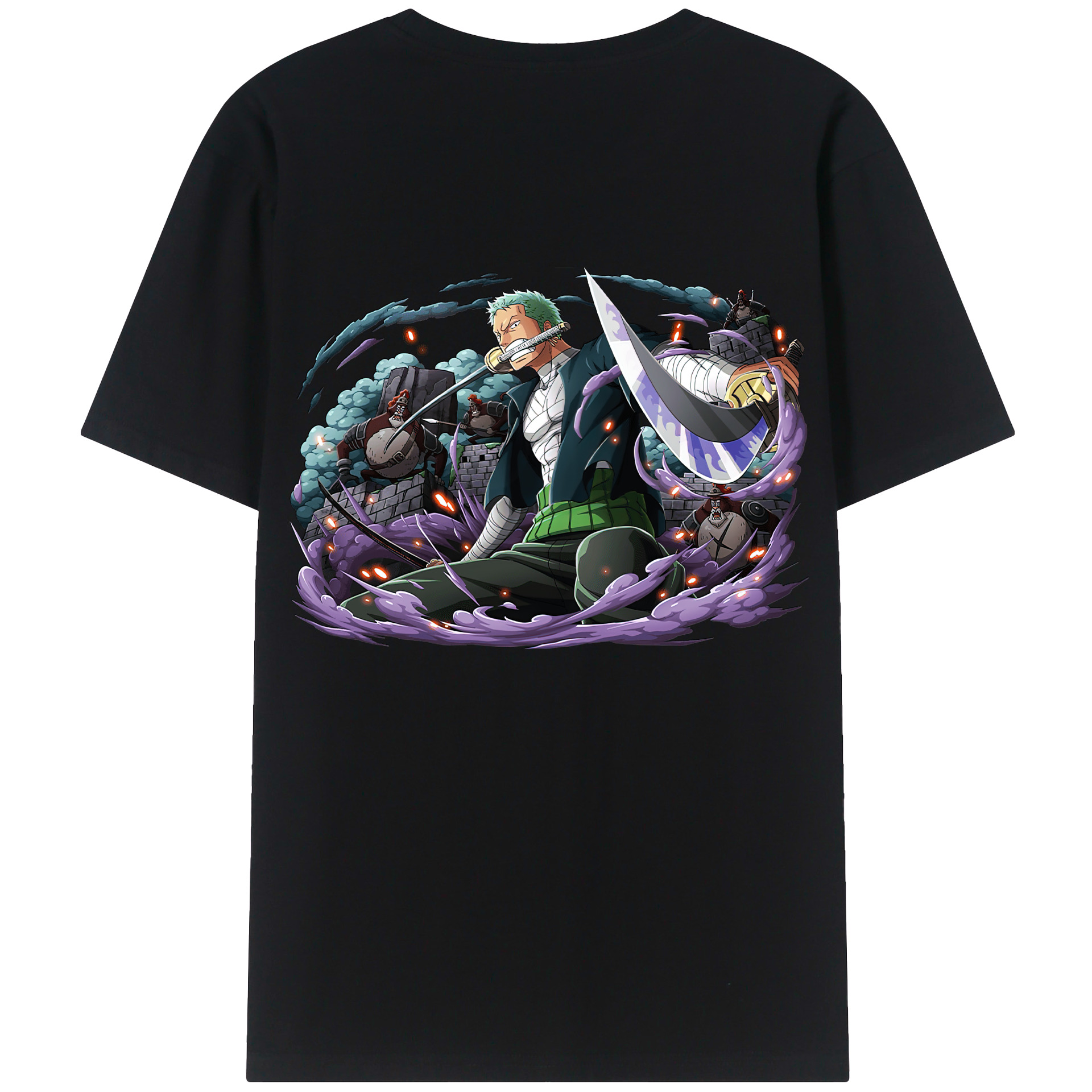 ワンピース ロロノア・ゾロ ONE PIECE Roronoa Zoro 綿100％ メンズ半袖Tシャツ（バックプリント） 通気性