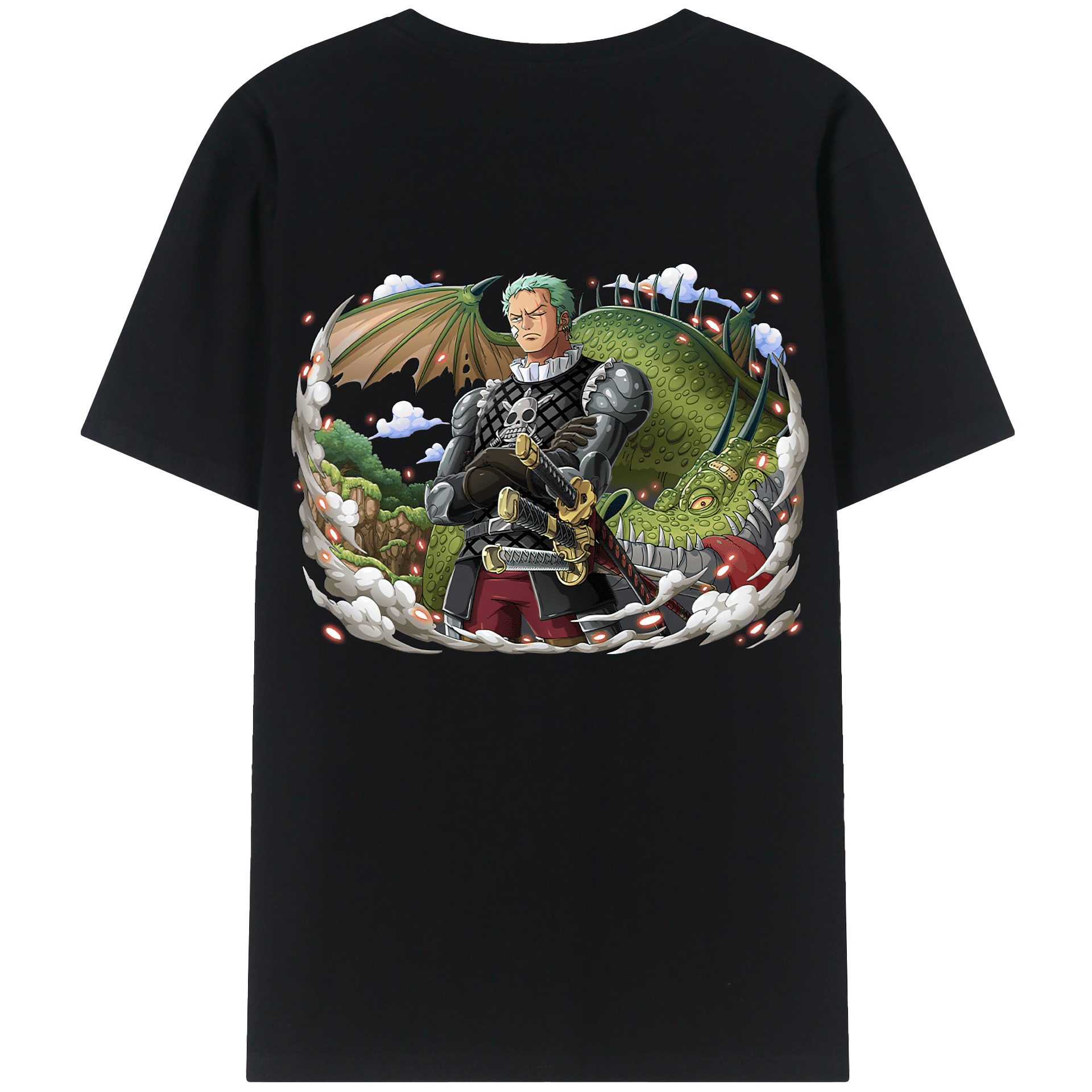 ワンピース ロロノア・ゾロ ONE PIECE Roronoa Zoro 綿100％ メンズ半袖Tシャツ（バックプリント） 通気性