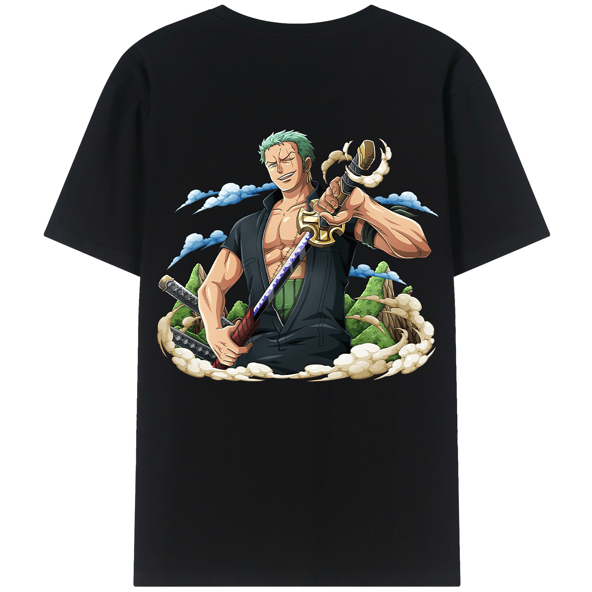 ワンピース ロロノア・ゾロ ONE PIECE Roronoa Zoro 綿100％ メンズ半袖Tシャツ（バックプリント） 通気性