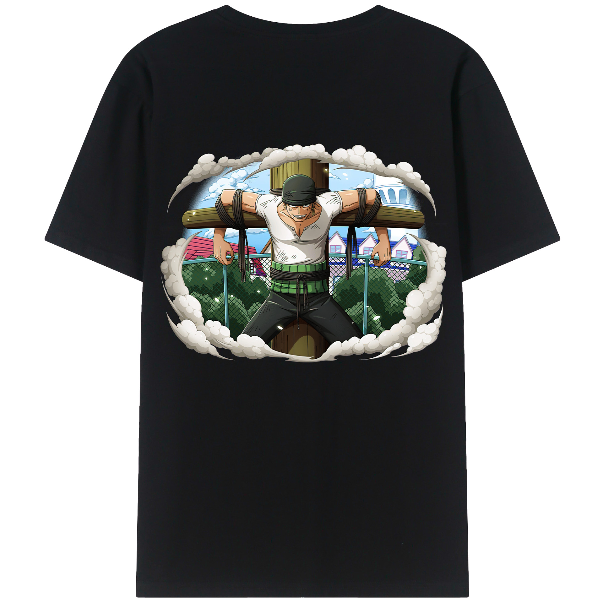 ワンピース ロロノア・ゾロ ONE PIECE Roronoa Zoro 綿100％ メンズ半袖Tシャツ（バックプリント） 通気性