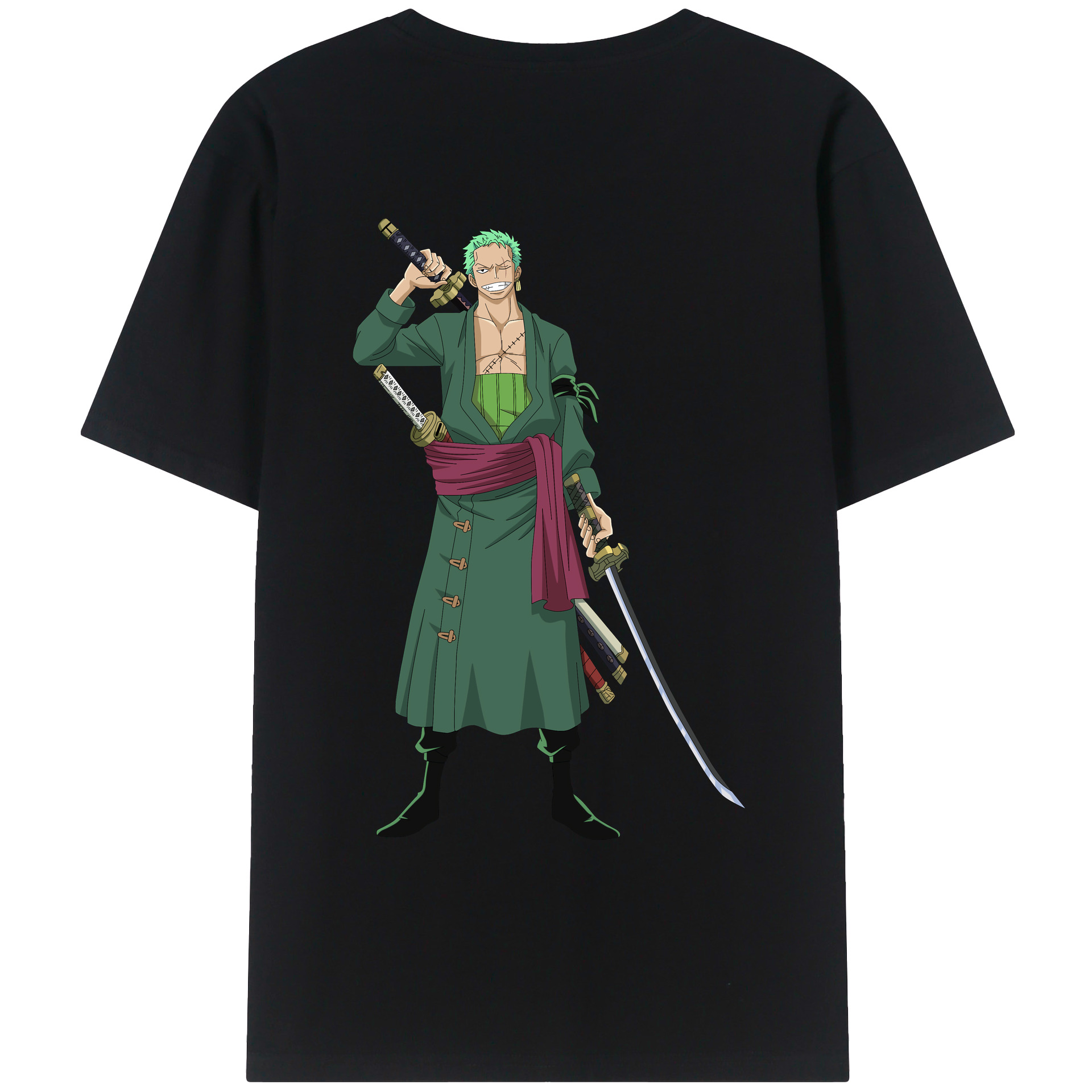 ワンピース ロロノア・ゾロ ONE PIECE Roronoa Zoro 綿100％ メンズ半袖Tシャツ（バックプリント） 通気性