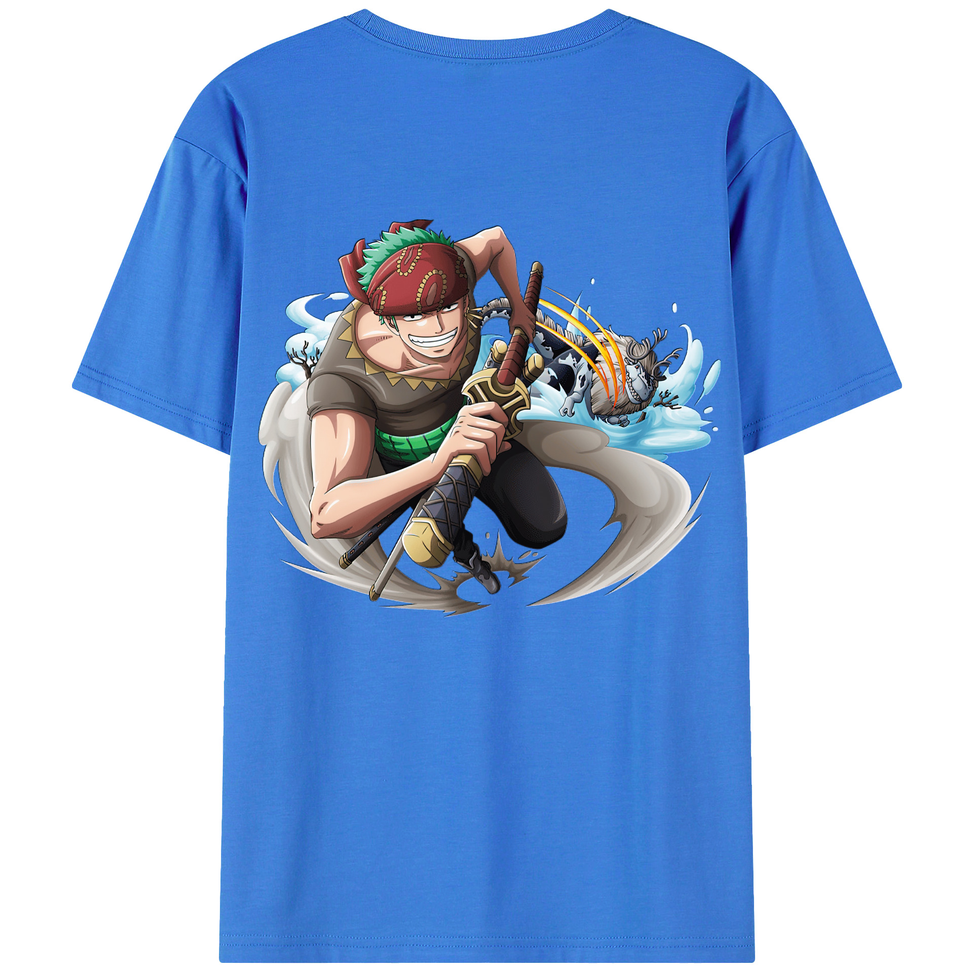 ワンピース ロロノア・ゾロ ONE PIECE Roronoa Zoro 綿100％ メンズ半袖Tシャツ（バックプリント） 通気性