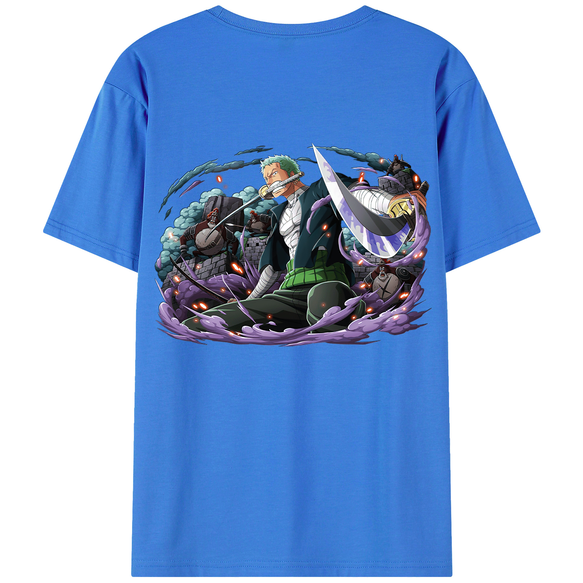 ワンピース ロロノア・ゾロ ONE PIECE Roronoa Zoro 綿100％ メンズ半袖Tシャツ（バックプリント） 通気性