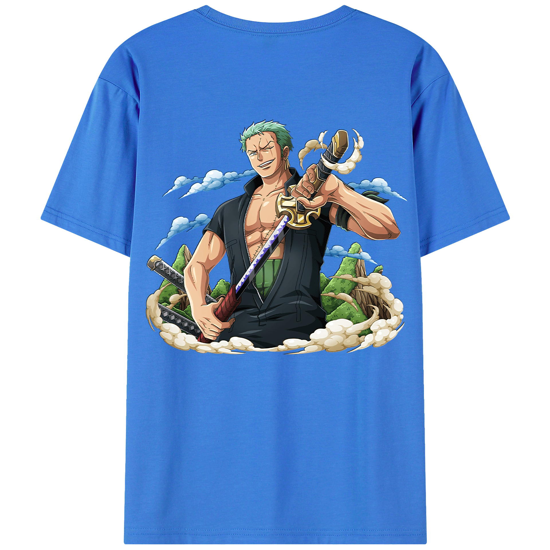 ワンピース ロロノア・ゾロ ONE PIECE Roronoa Zoro 綿100％ メンズ半袖Tシャツ（バックプリント） 通気性